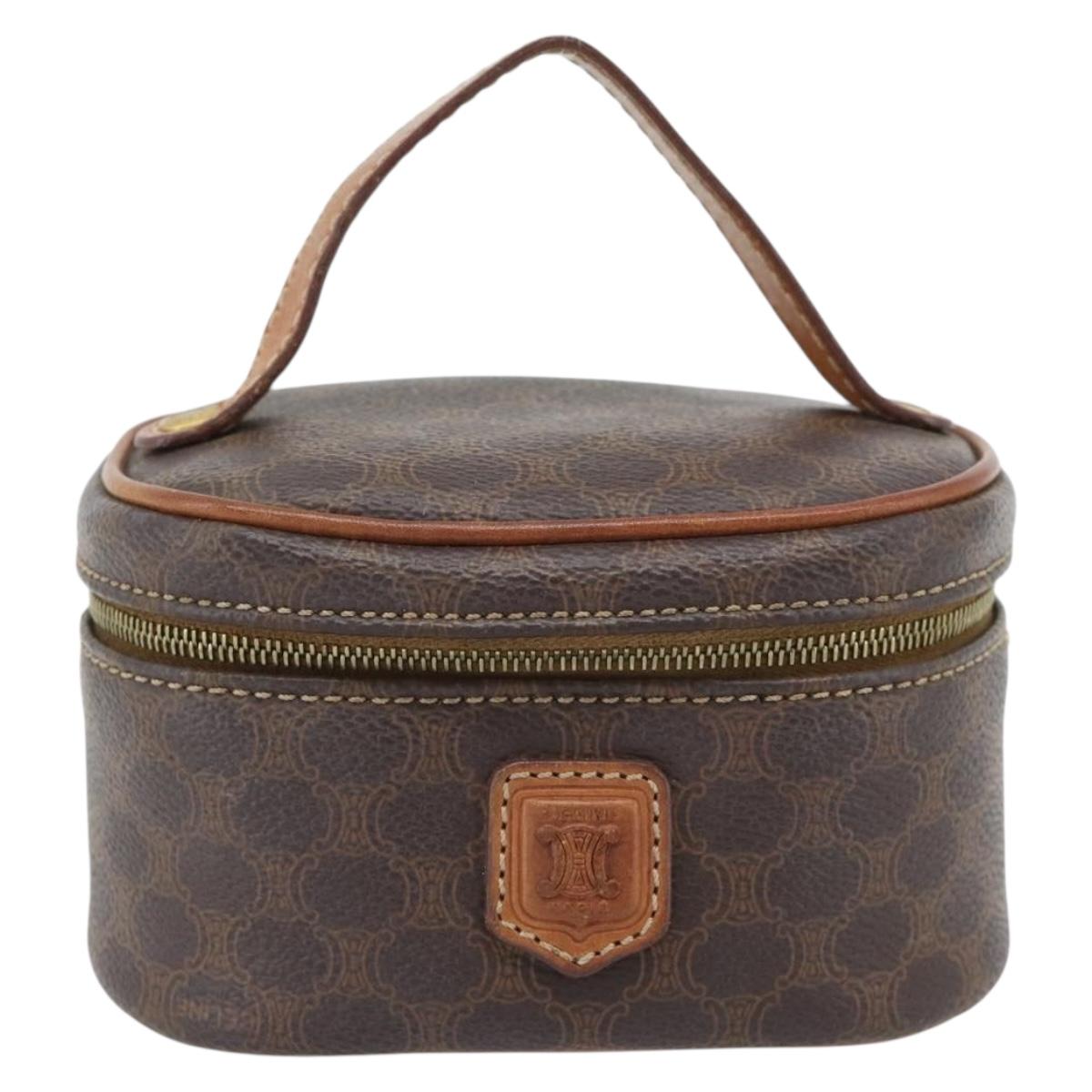 CELINE Macadam Canvas Mini Vanity Hand Bag PVC Leather Brown Gold Auth 181480A