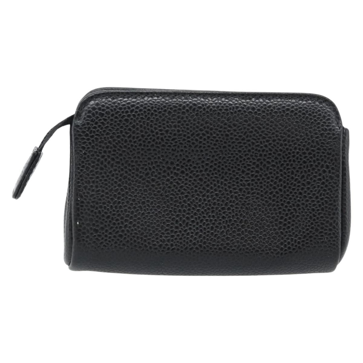 CHANEL COCO Mark Pouch Caviar Skin Black Gold CC Auth 181481