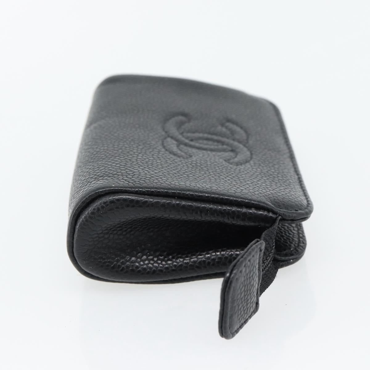 CHANEL COCO Mark Pouch Caviar Skin Black Gold CC Auth 181481