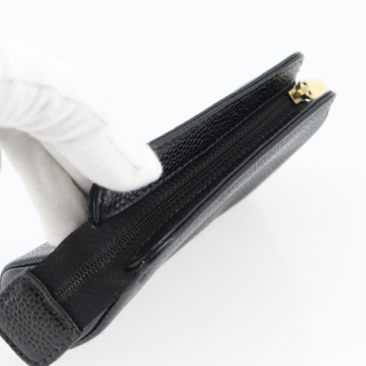 CHANEL COCO Mark Pouch Caviar Skin Black Gold CC Auth 181481