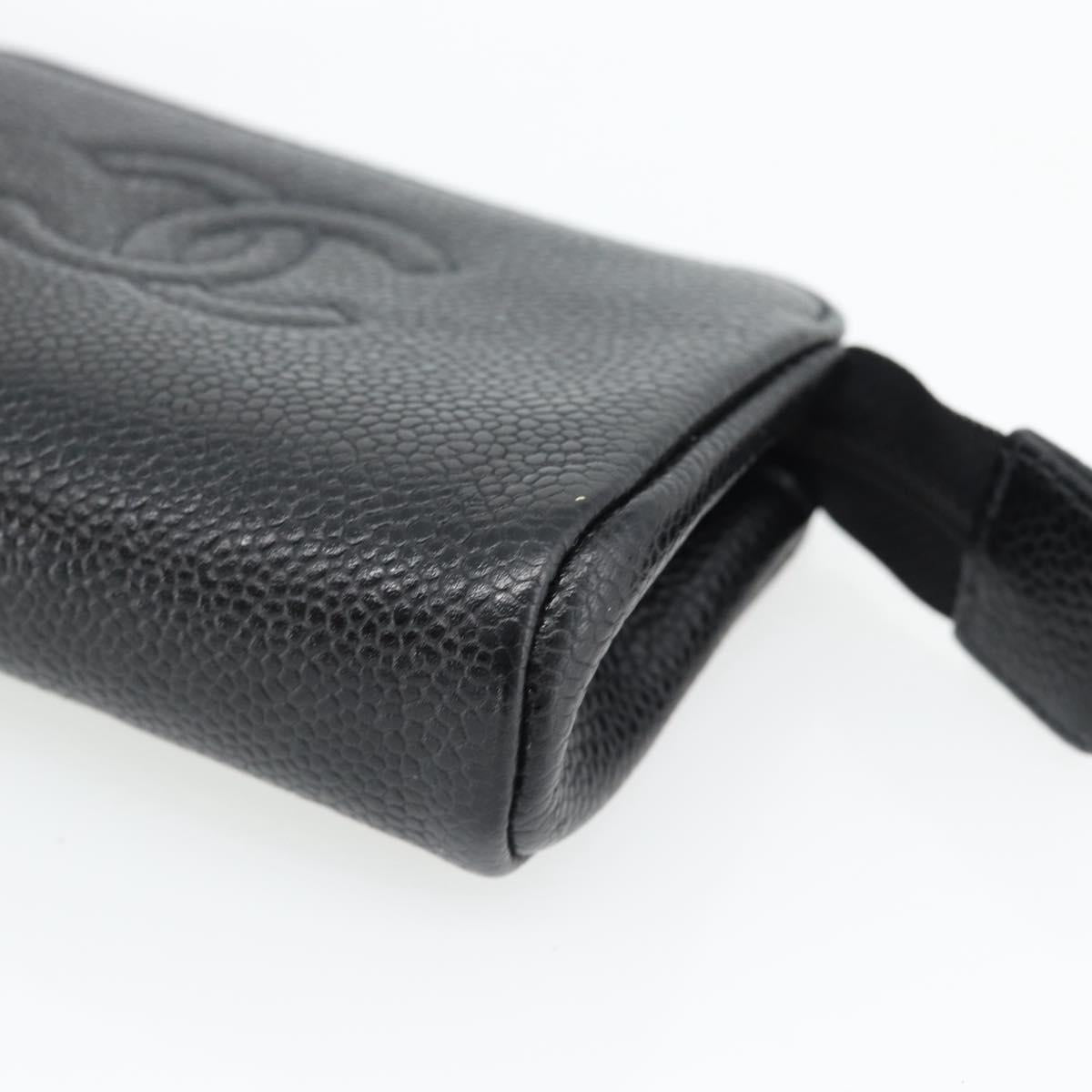 CHANEL COCO Mark Pouch Caviar Skin Black Gold CC Auth 181481