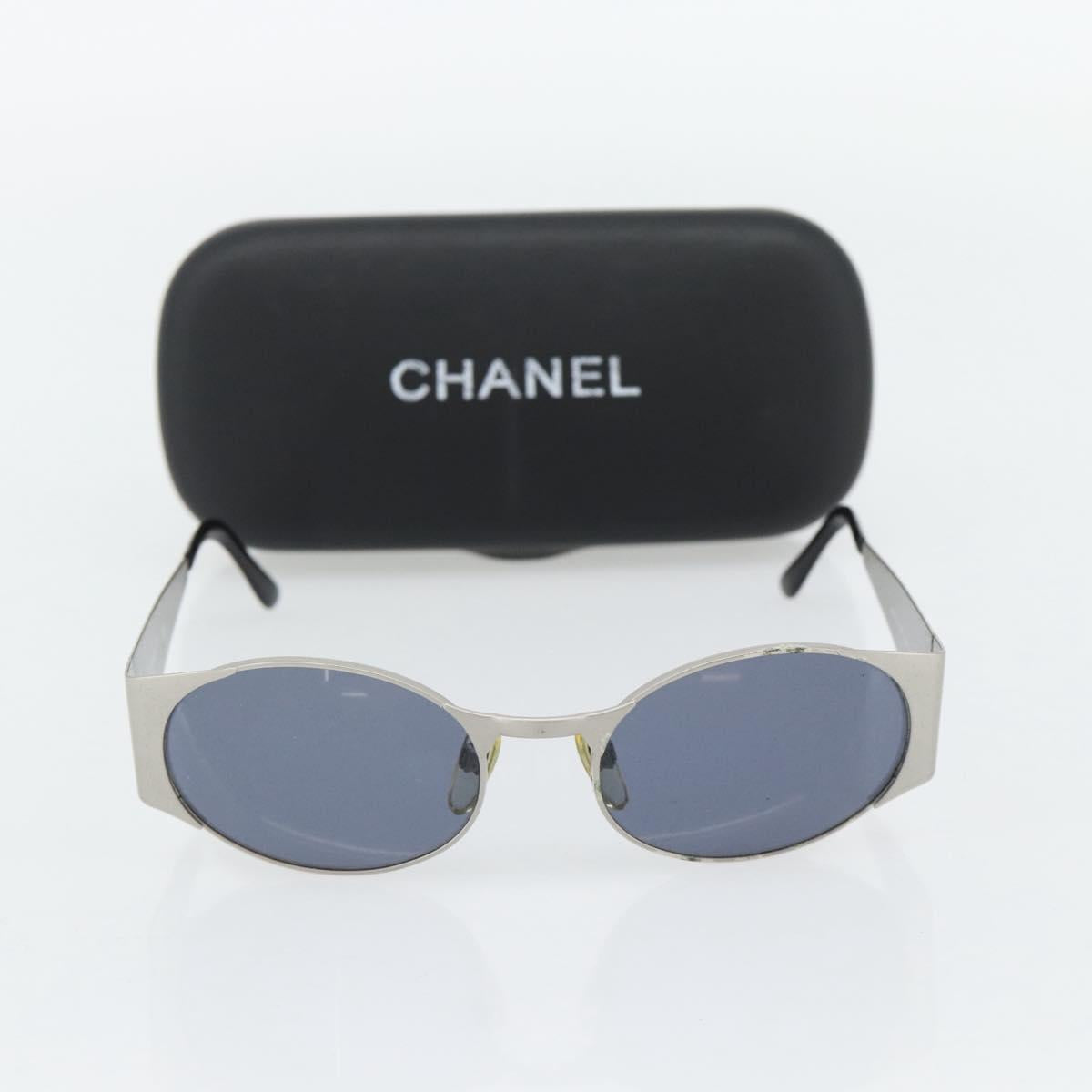 CHANEL Sunglasses metal Silver CC Auth 181482