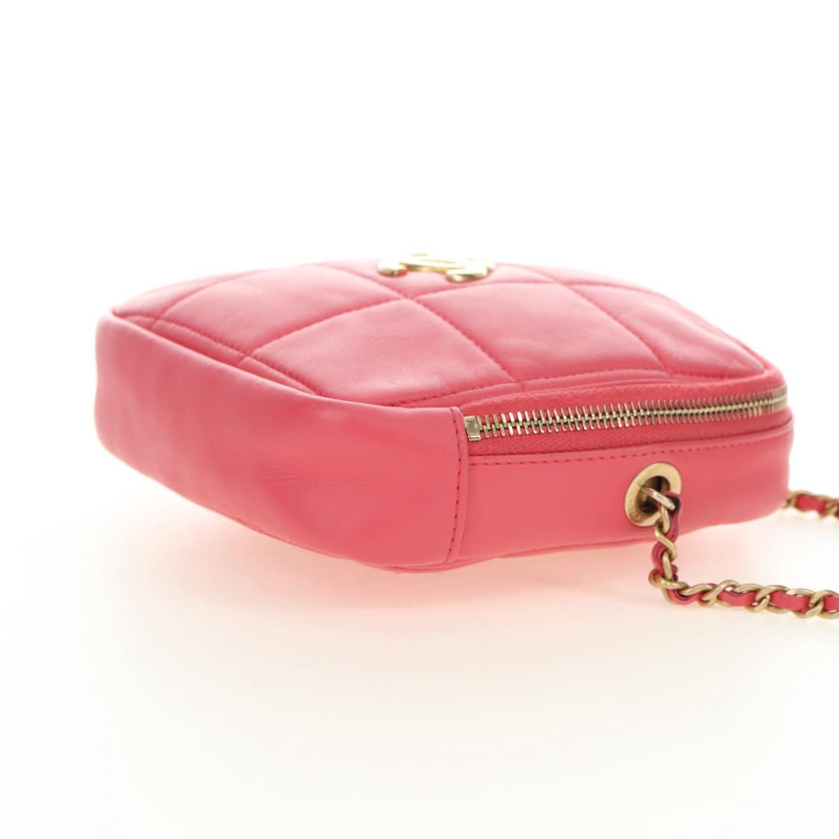 CHANEL Chain Matelasse Shoulder Bag Lamb Skin Pink Gold CC Auth 181486SAM