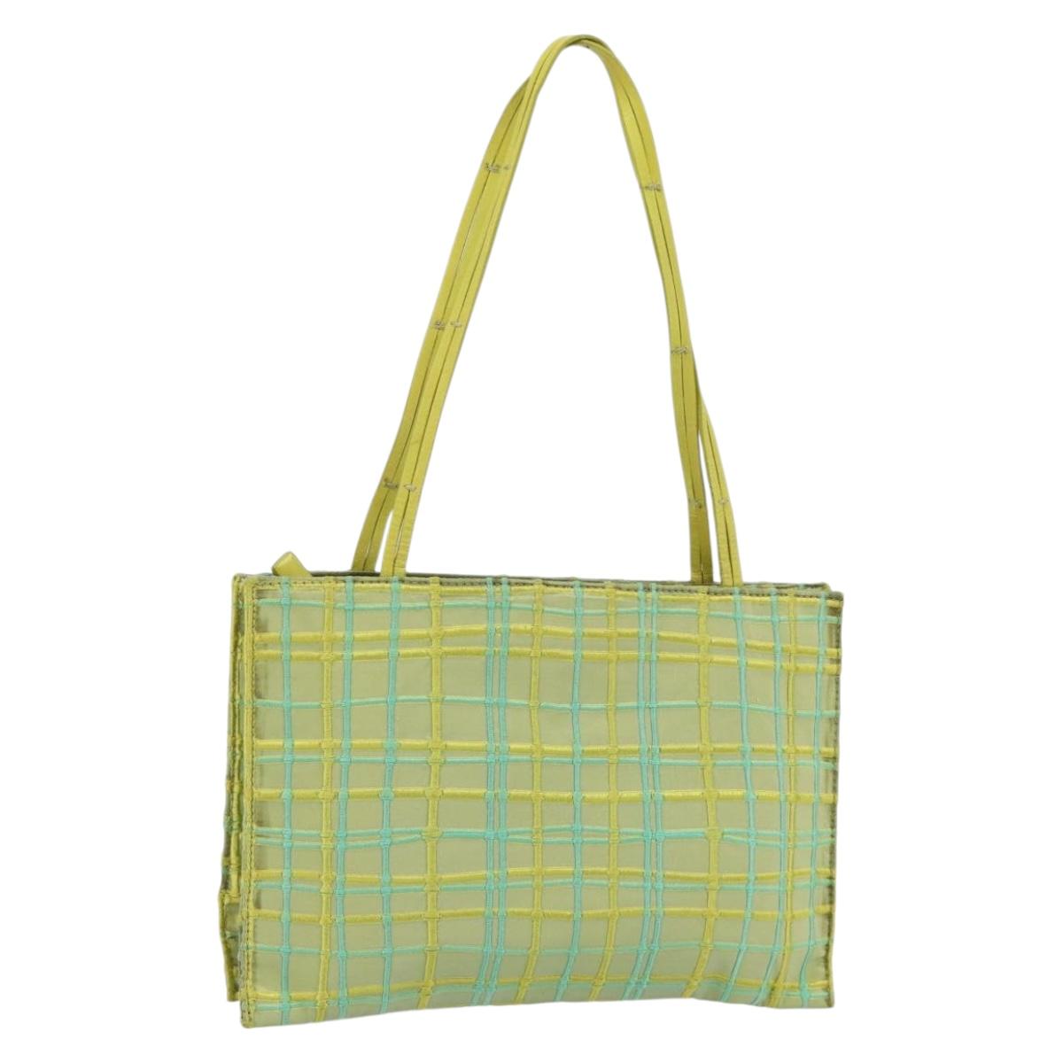 BOTTEGA VENETA Hand Bag Satin Green Gold Auth 181487A