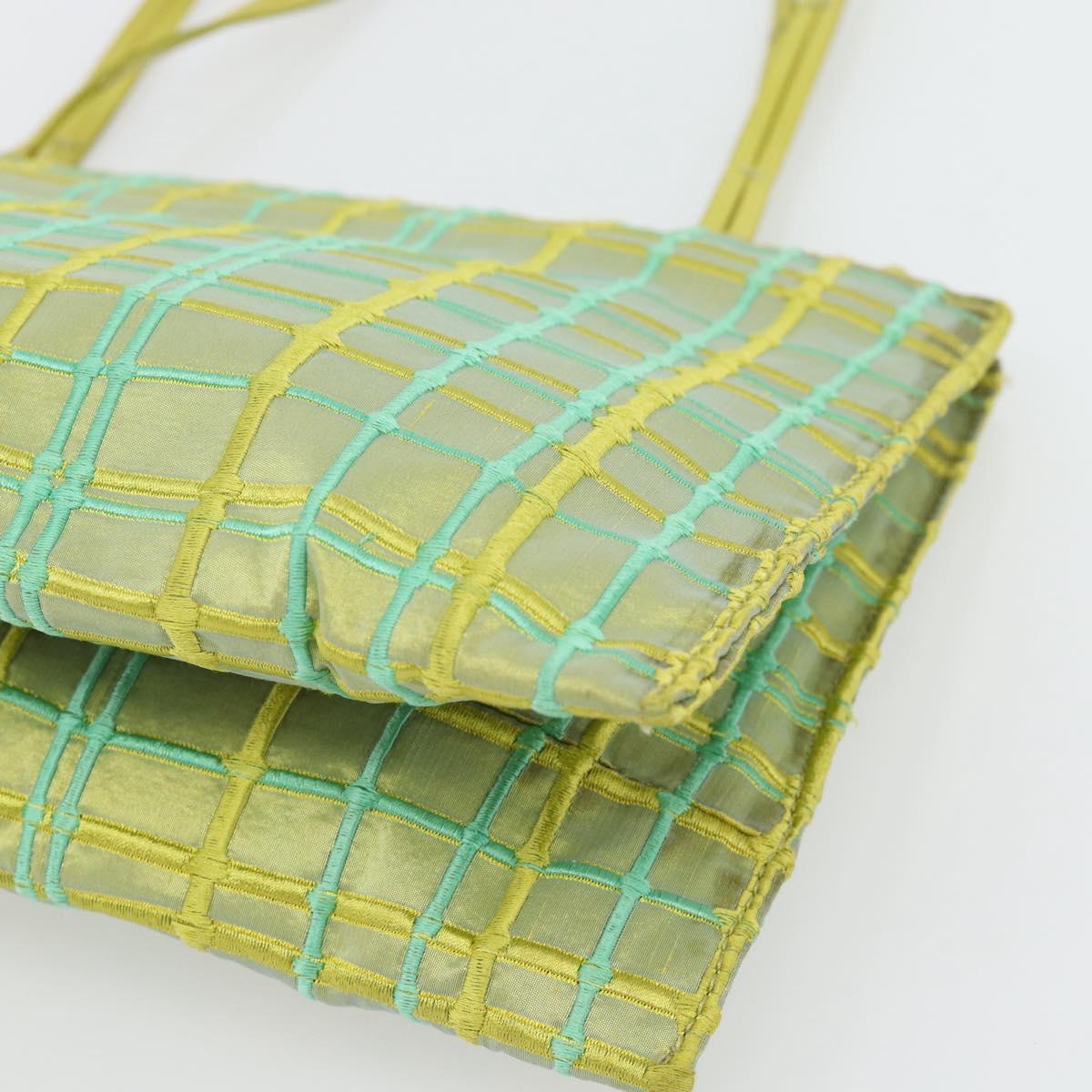 BOTTEGA VENETA Hand Bag Satin Green Gold Auth 181487A