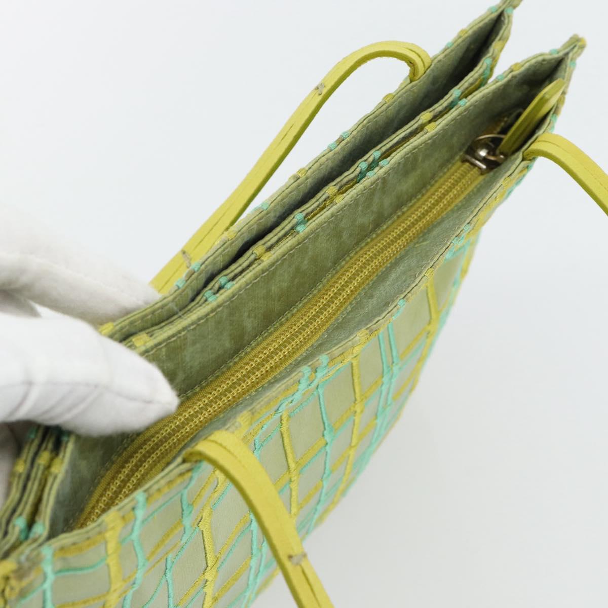 BOTTEGA VENETA Hand Bag Satin Green Gold Auth 181487A