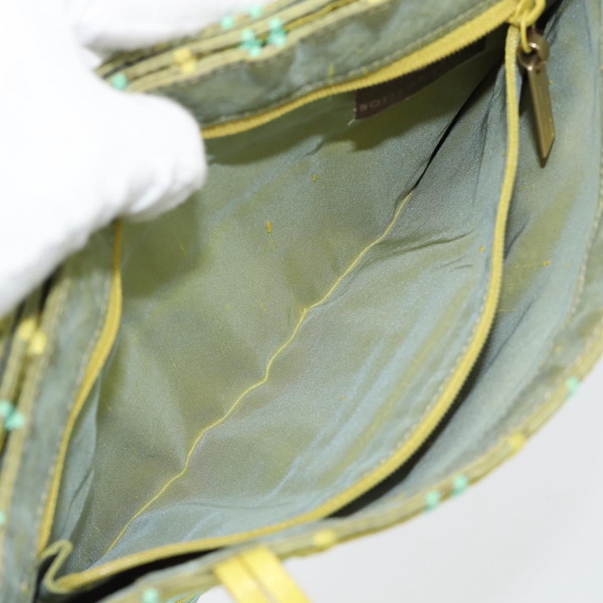 BOTTEGA VENETA Hand Bag Satin Green Gold Auth 181487A