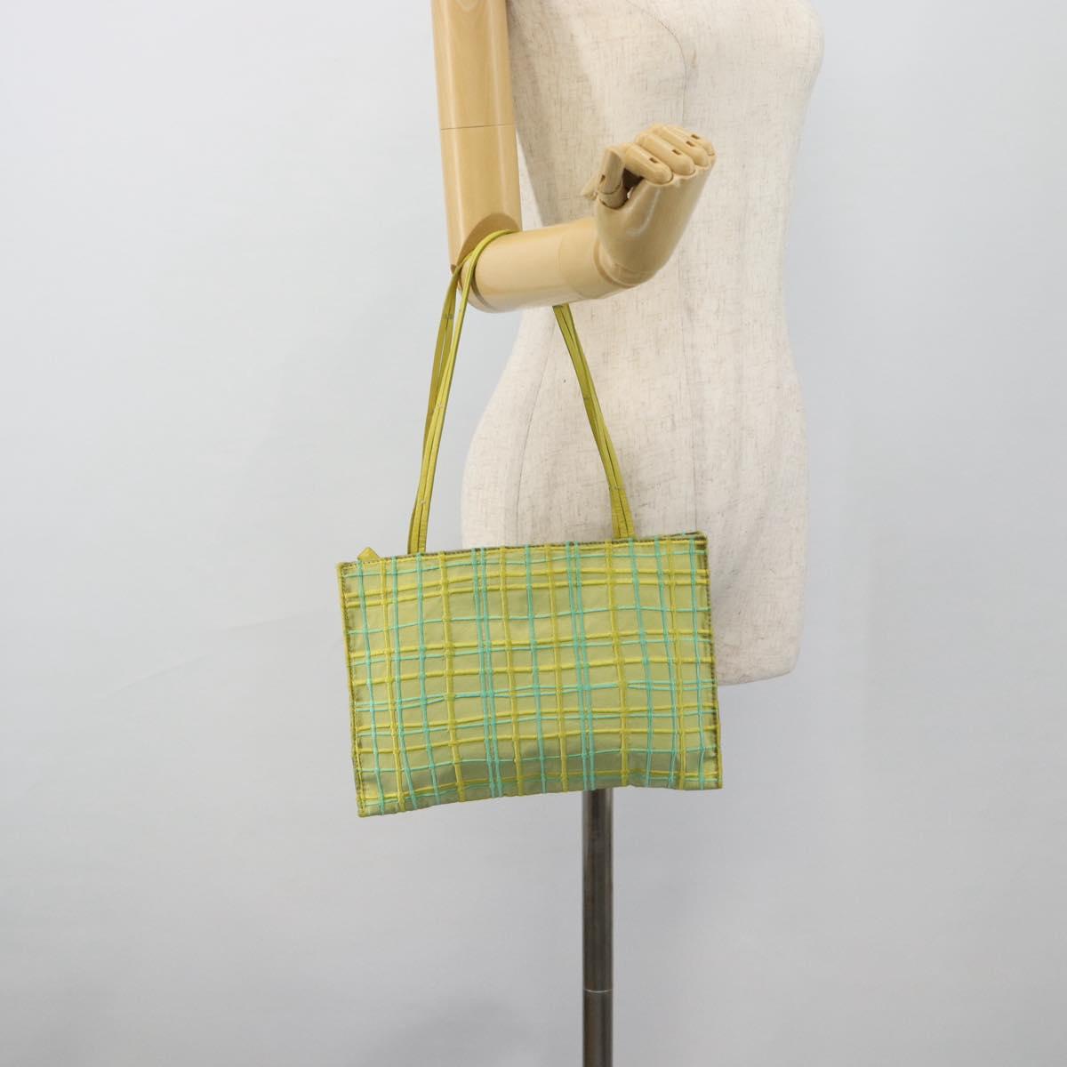 BOTTEGA VENETA Hand Bag Satin Green Gold Auth 181487A