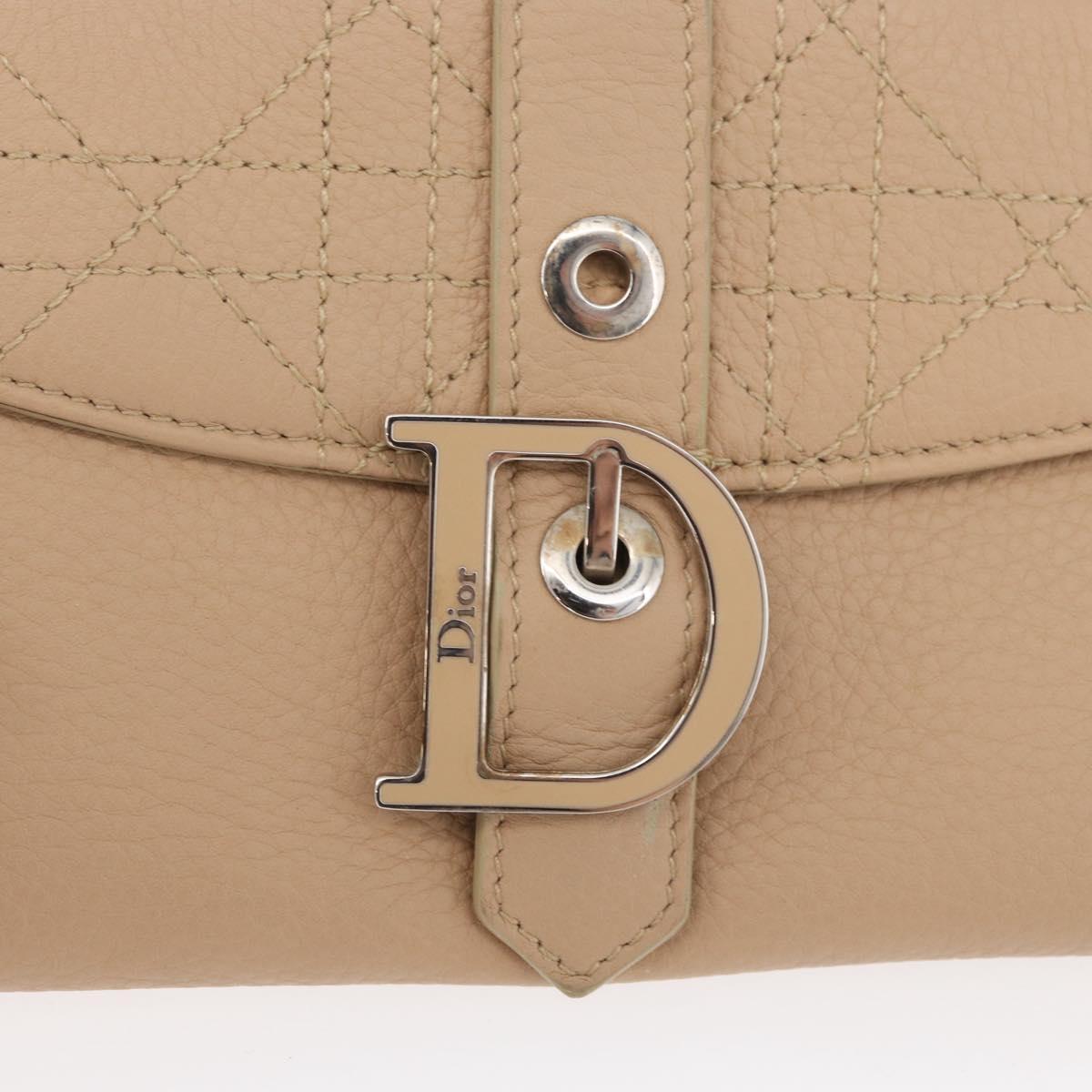 Christian Dior Bifold Wallet Leather Beige Silver Auth 181514
