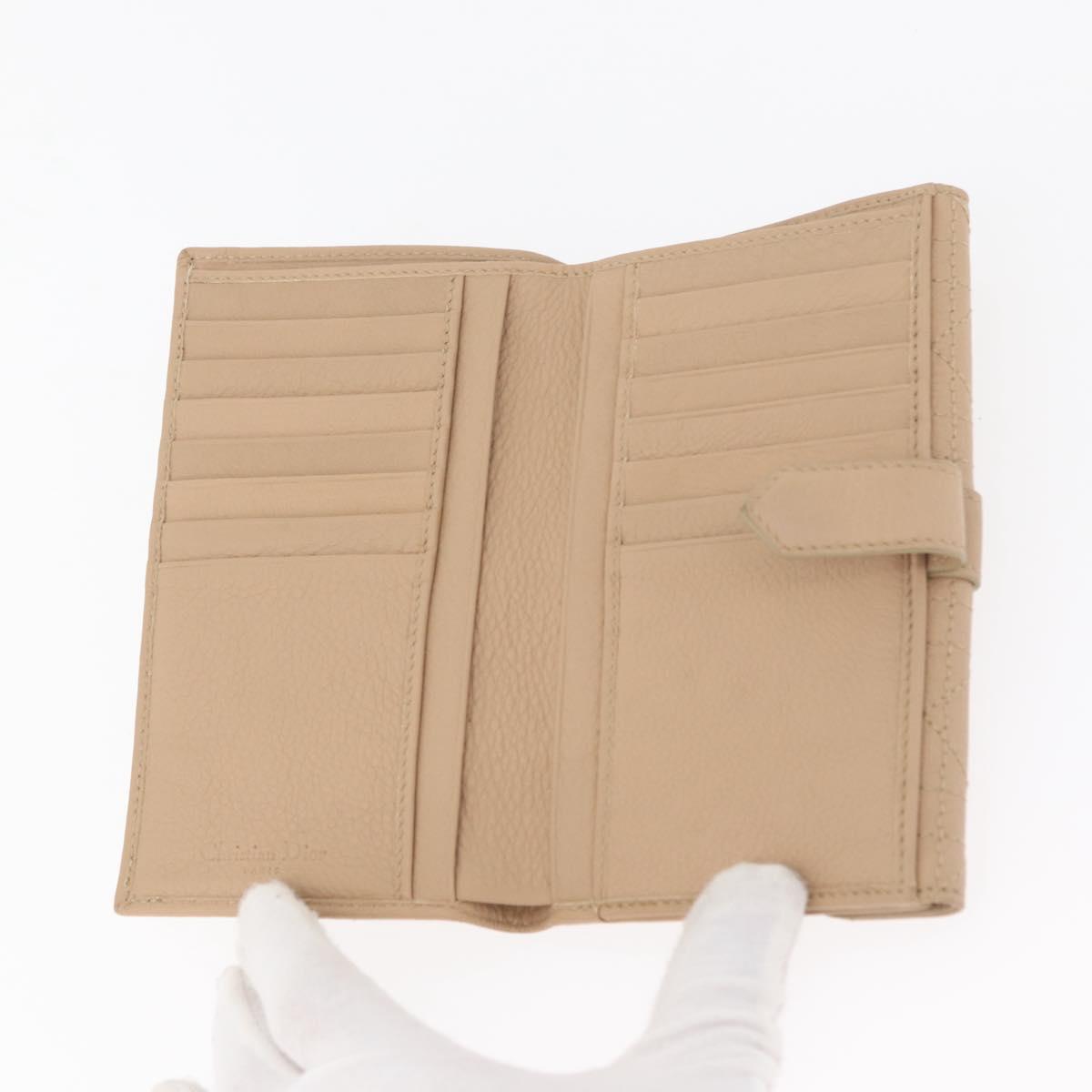 Christian Dior Bifold Wallet Leather Beige Silver Auth 181514