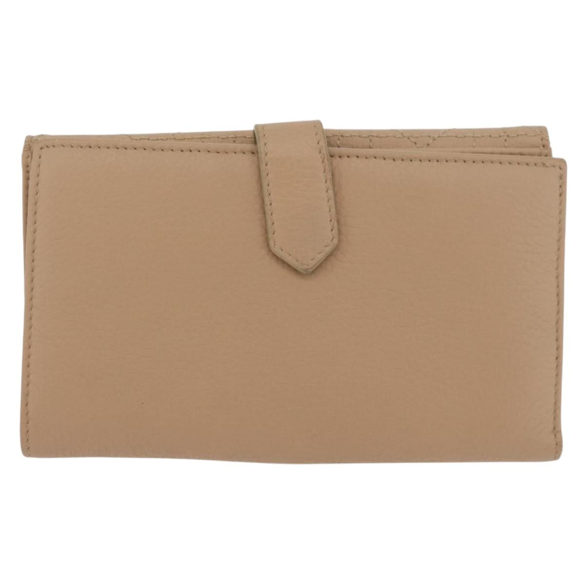 Christian Dior Bifold Wallet Leather Beige Silver Auth 181514