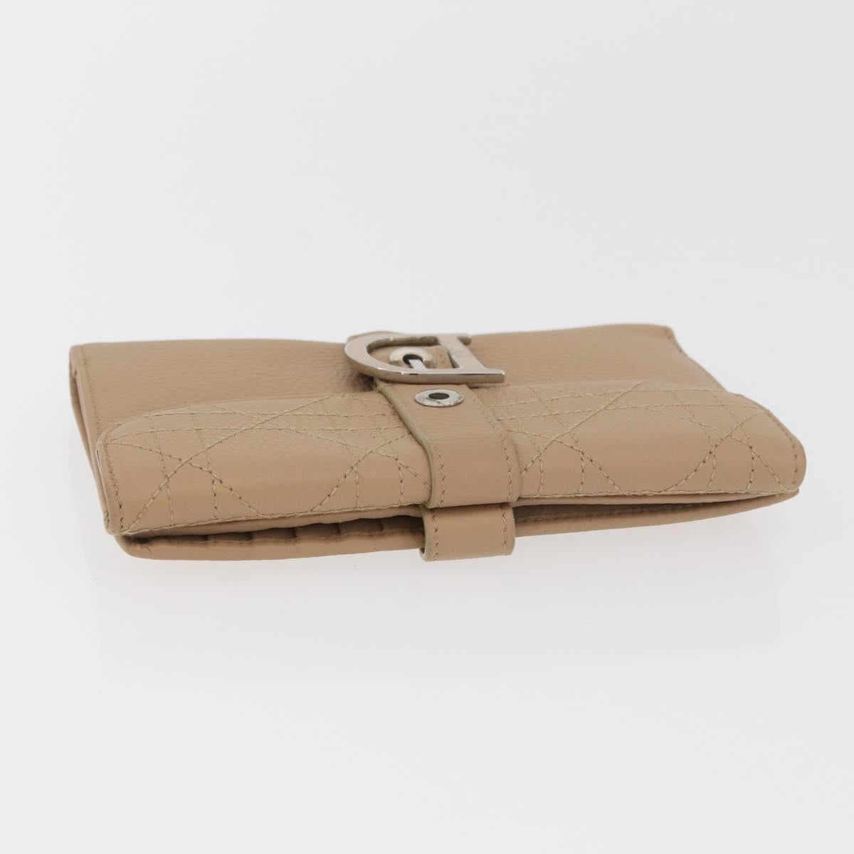 Christian Dior Bifold Wallet Leather Beige Silver Auth 181514