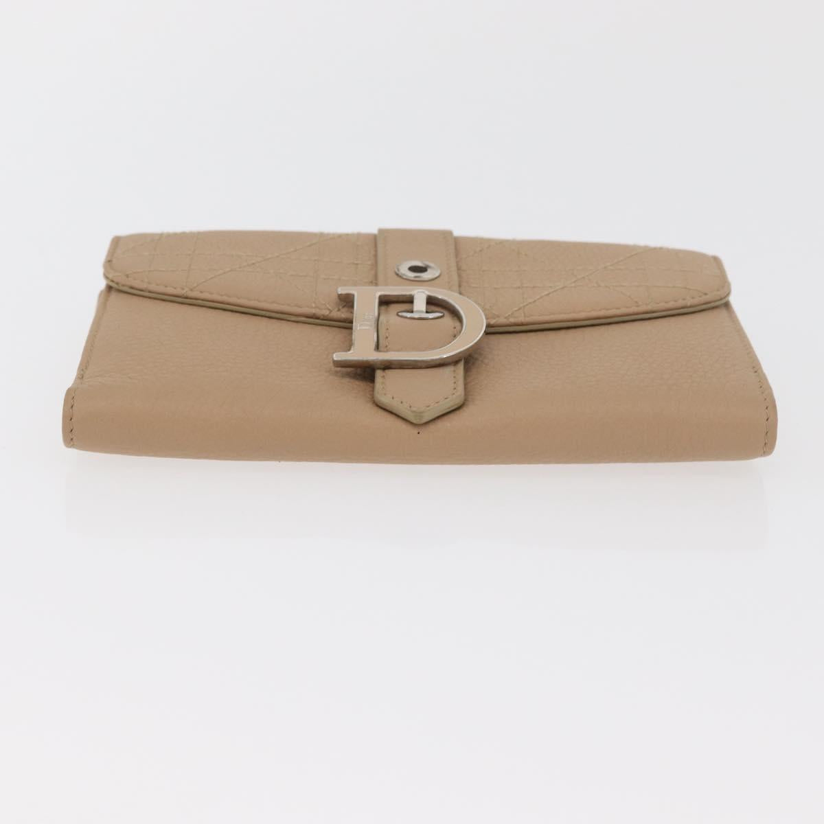 Christian Dior Bifold Wallet Leather Beige Silver Auth 181514