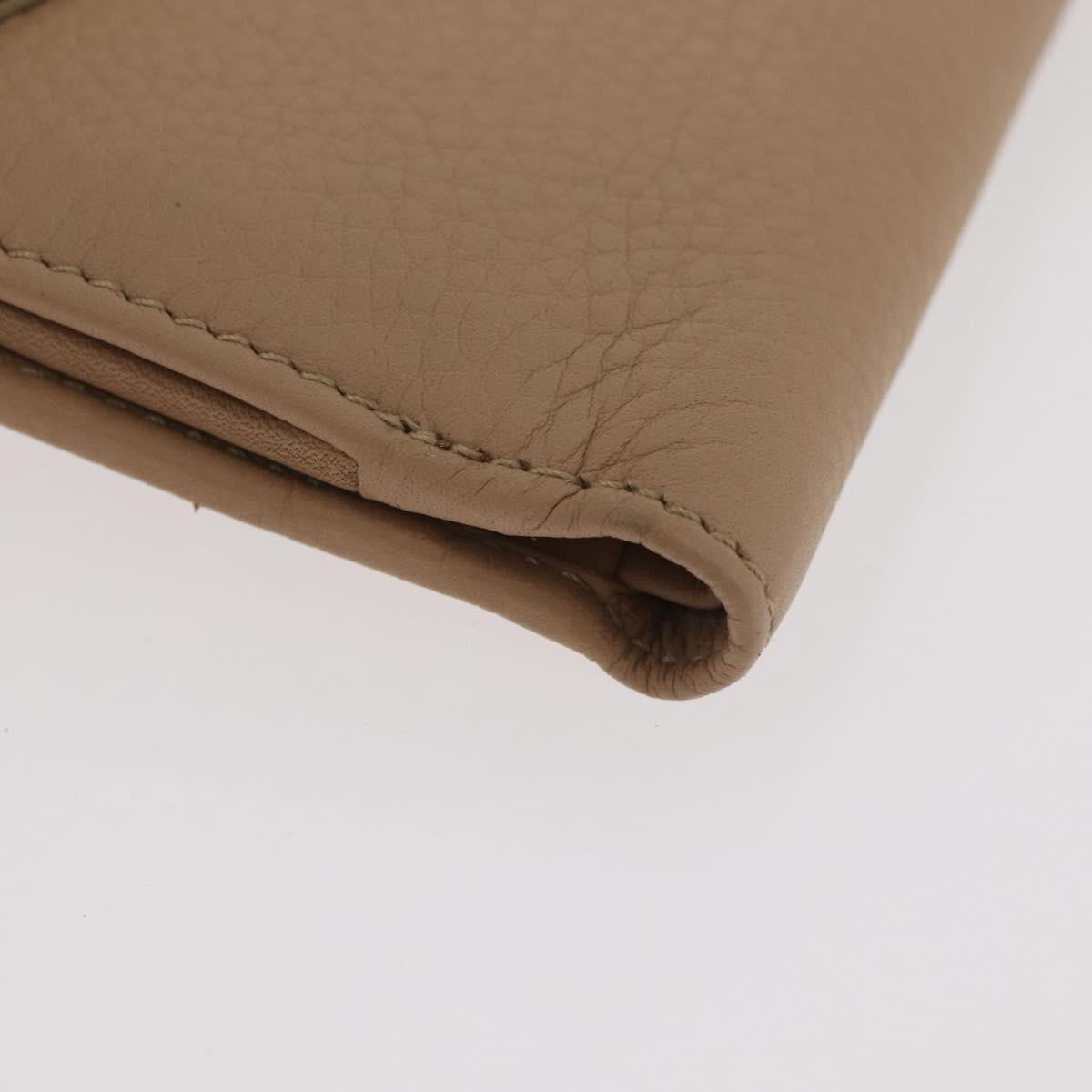 Christian Dior Bifold Wallet Leather Beige Silver Auth 181514