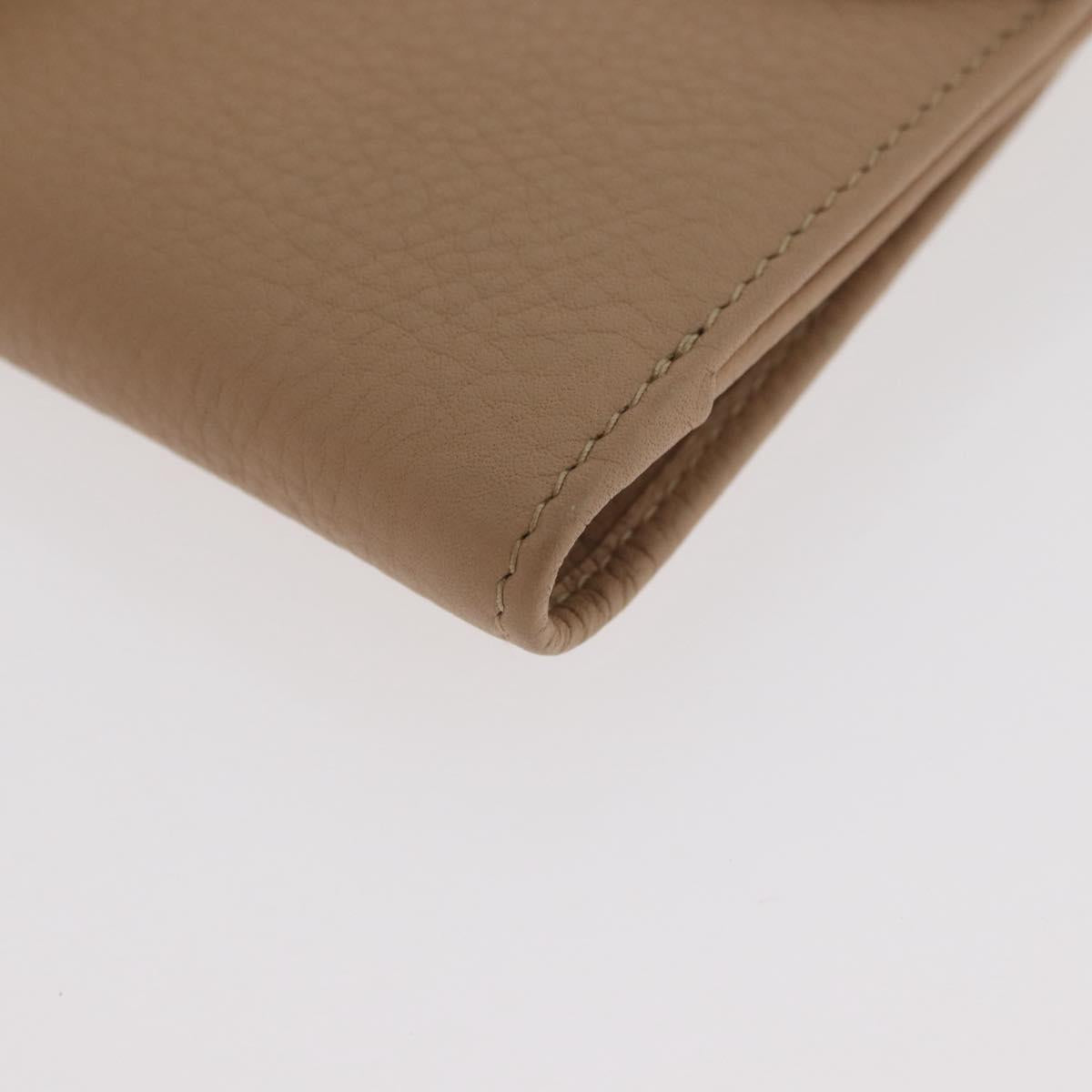 Christian Dior Bifold Wallet Leather Beige Silver Auth 181514