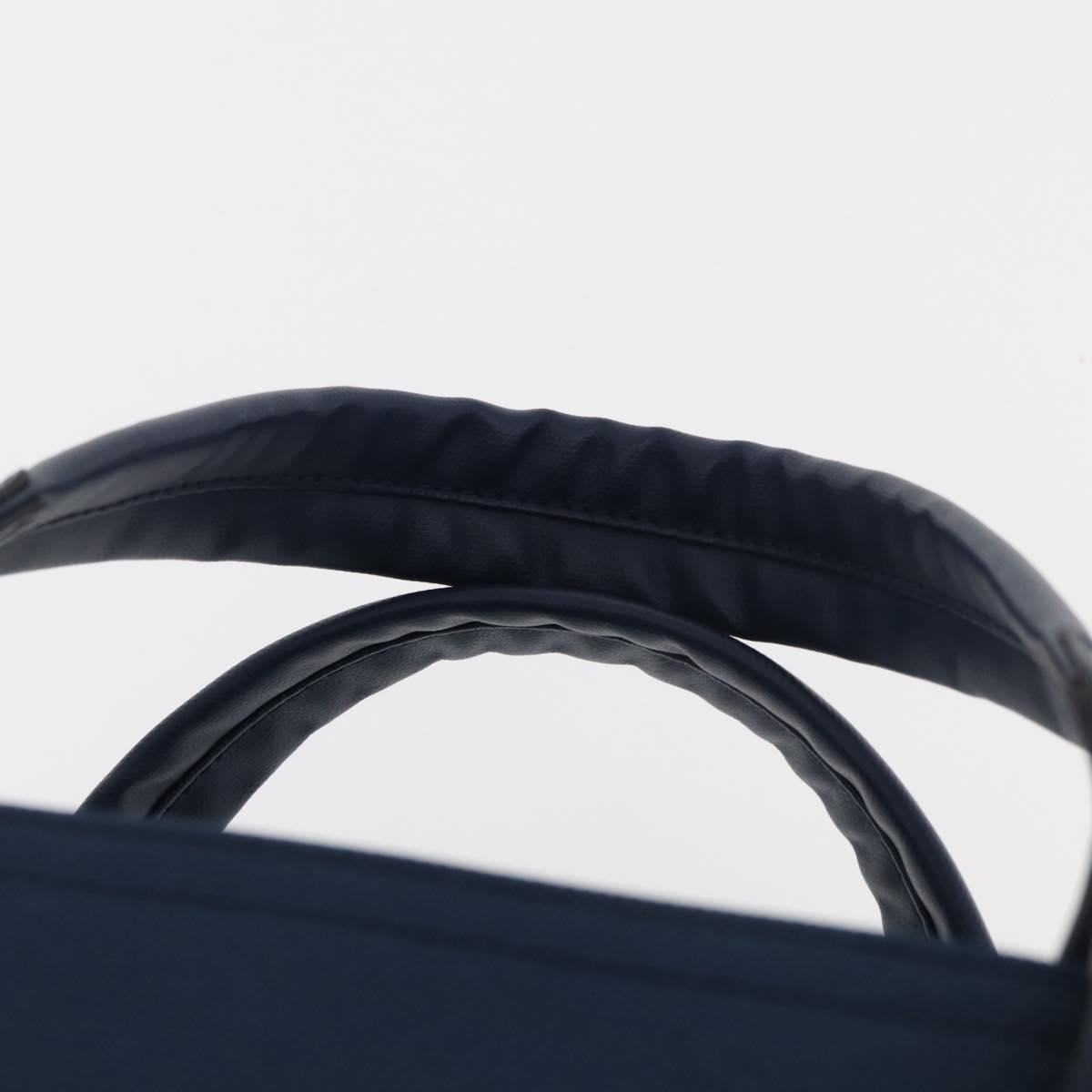CHANEL Paris Biarritz MM Tote Bag Coated Canvas Navy Silver CC Auth 181519SAV