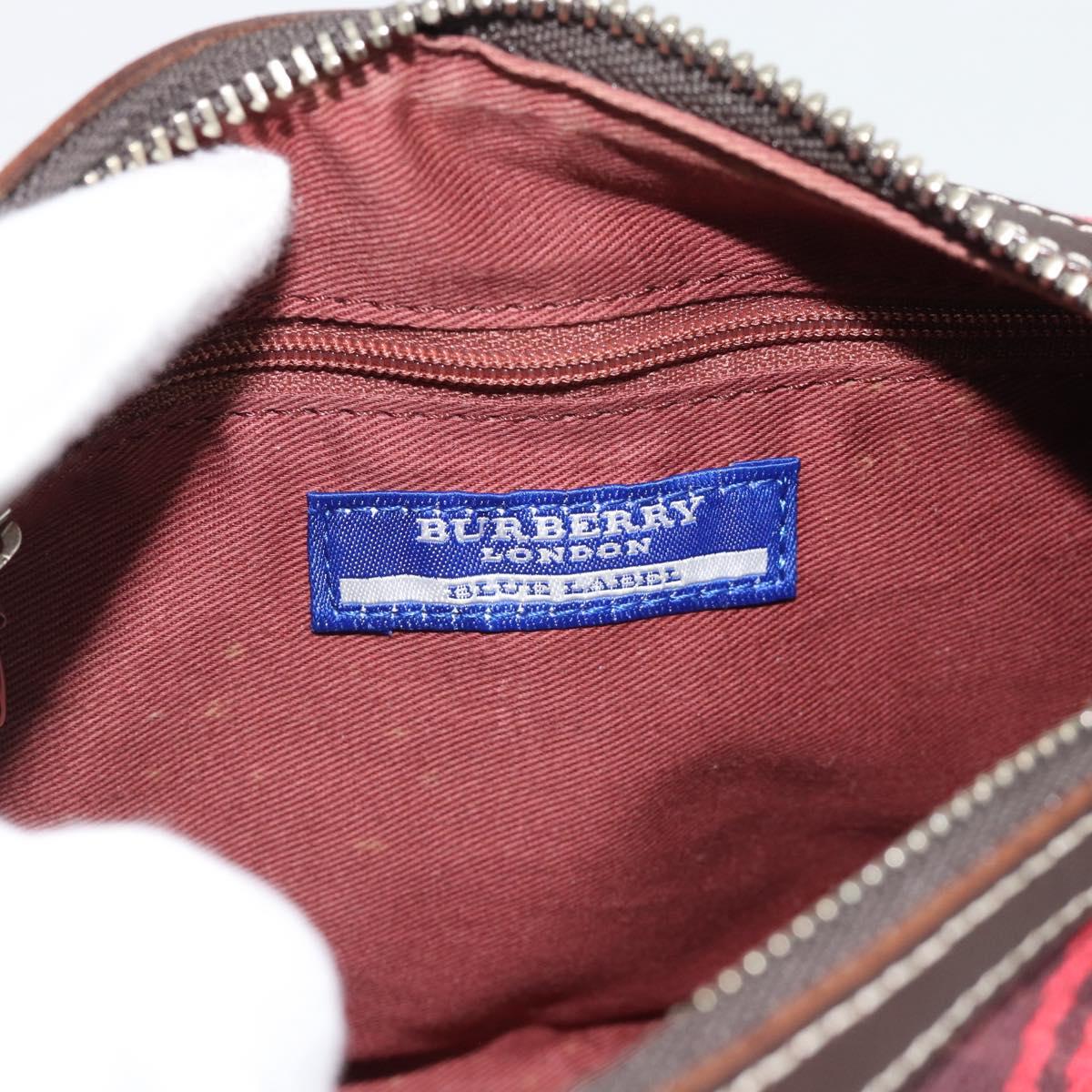 BURBERRY Nova Check Blue Label Shoulder Bag Canvas Red Silver Auth 181525A