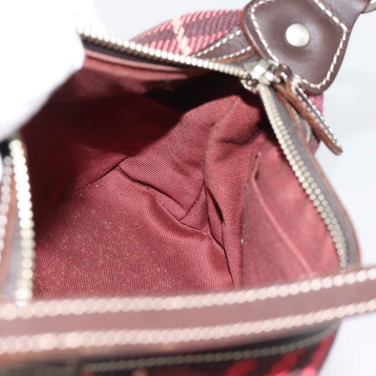 BURBERRY Nova Check Blue Label Shoulder Bag Canvas Red Silver Auth 181525A