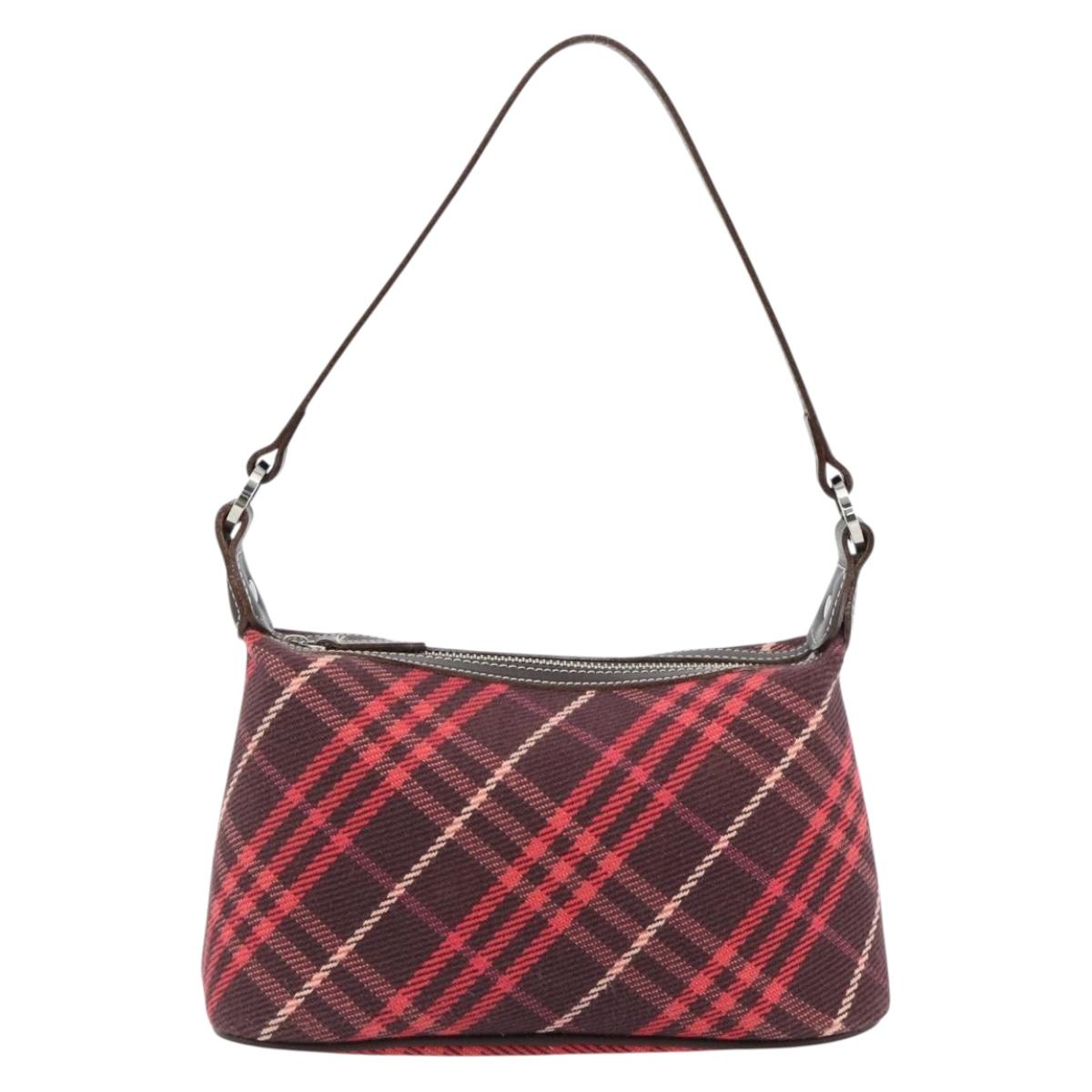 BURBERRY Nova Check Blue Label Shoulder Bag Canvas Red Silver Auth 181525A
