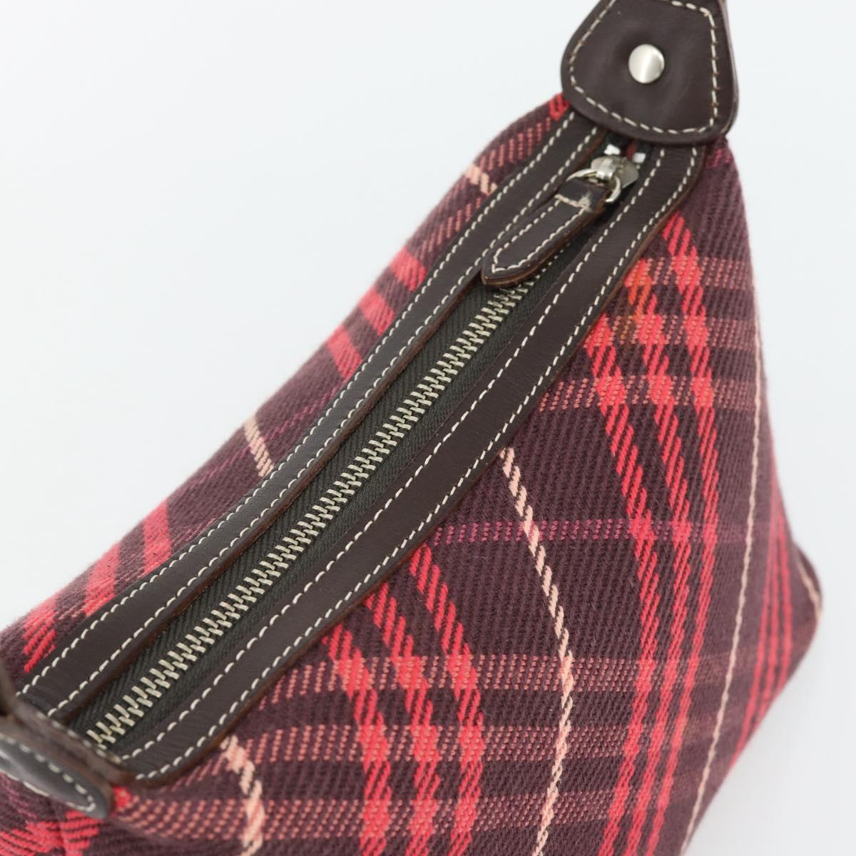 BURBERRY Nova Check Blue Label Shoulder Bag Canvas Red Silver Auth 181525A