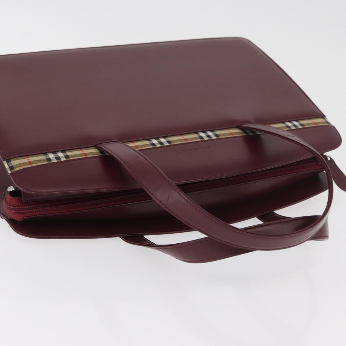 BURBERRY Hand Bag Leather Bordeaux Silver Auth 181526