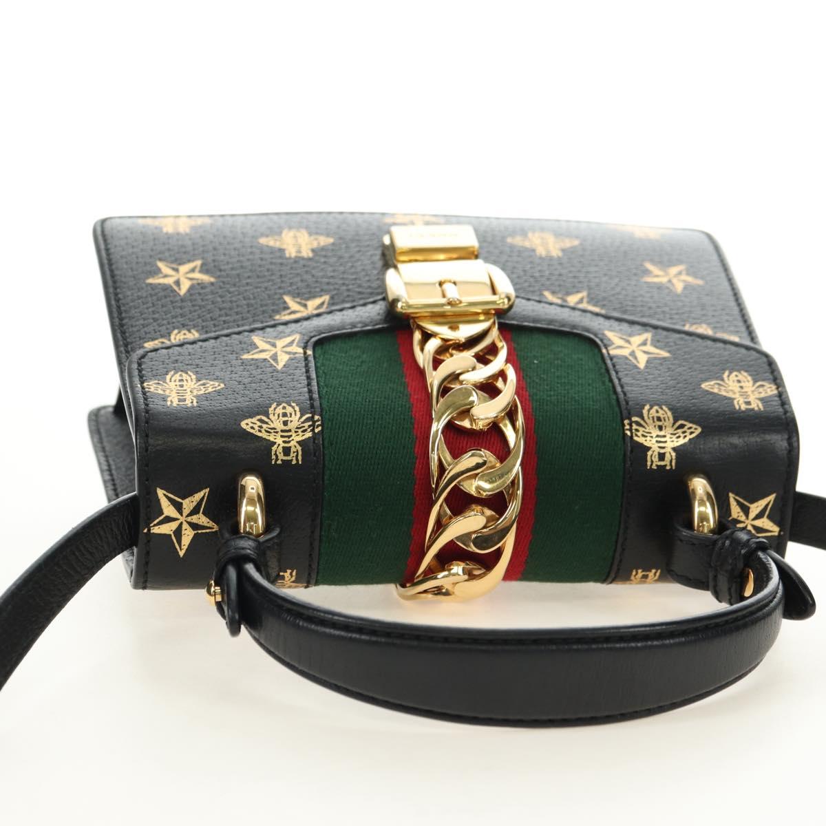 GUCCI Bee & Star Sherry Line Bag Leather 3way Black Gold 470270 Auth 181527SAV