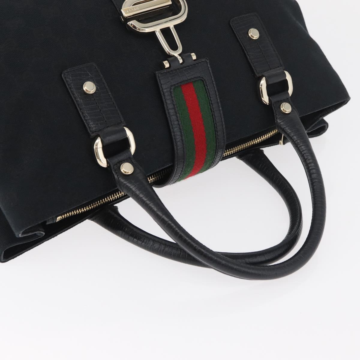 GUCCI GG Canvas Web Sherry Line Hand Bag Black Gold Red 131325 Auth 181528SAV