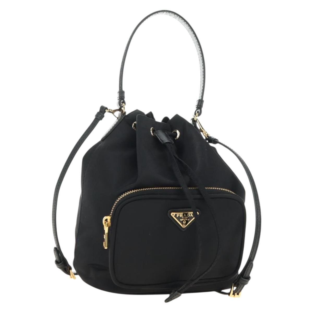 PRADA Purse Hand Bag Nylon 2way Black Gold Auth 181530SM
