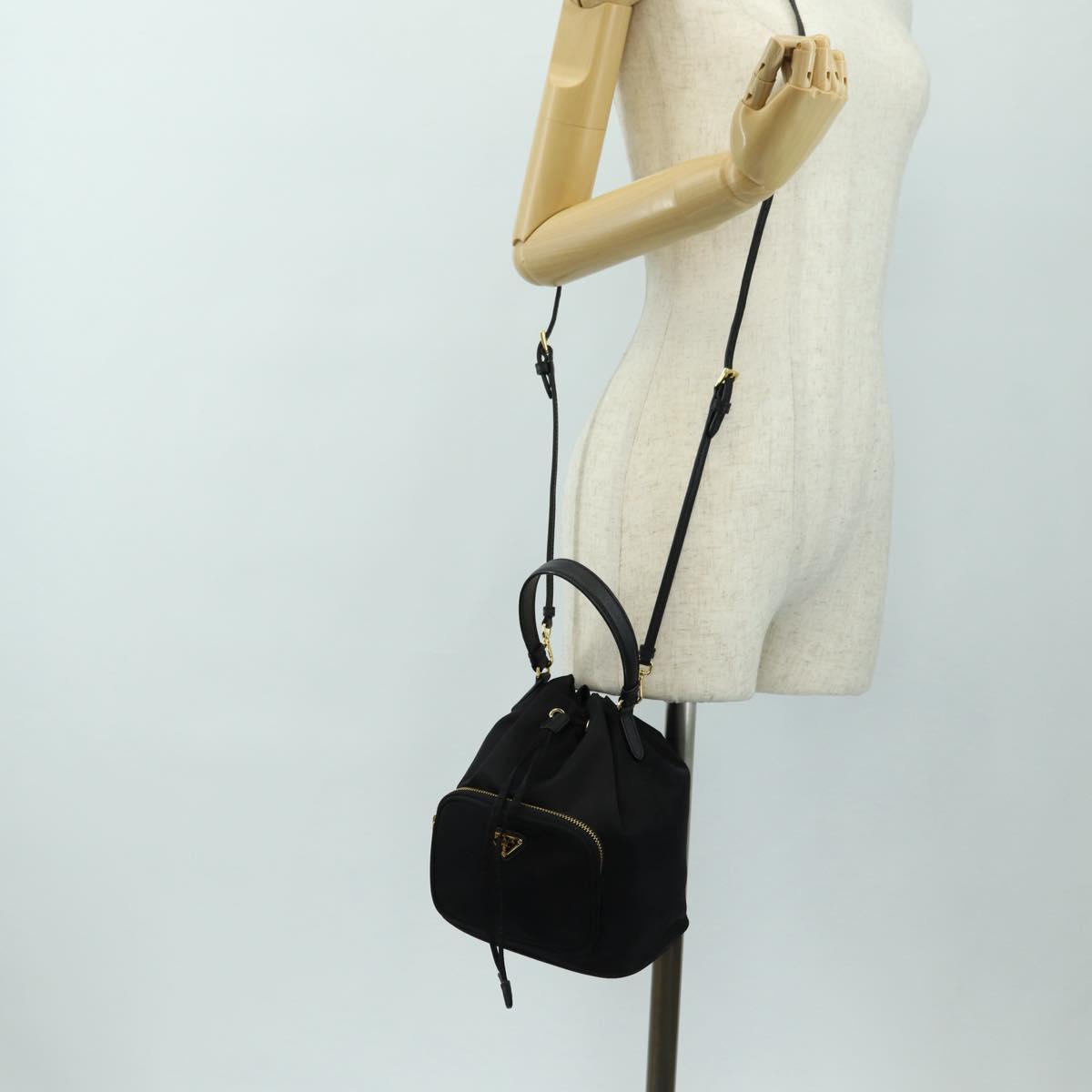 PRADA Purse Hand Bag Nylon 2way Black Gold Auth 181530SM