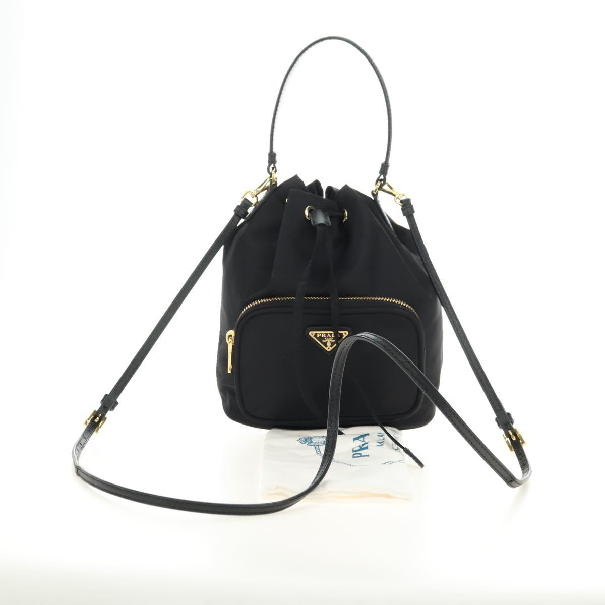 PRADA Purse Hand Bag Nylon 2way Black Gold Auth 181530SM