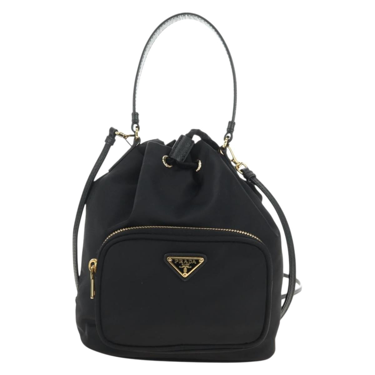 PRADA Purse Hand Bag Nylon 2way Black Gold Auth 181530SM