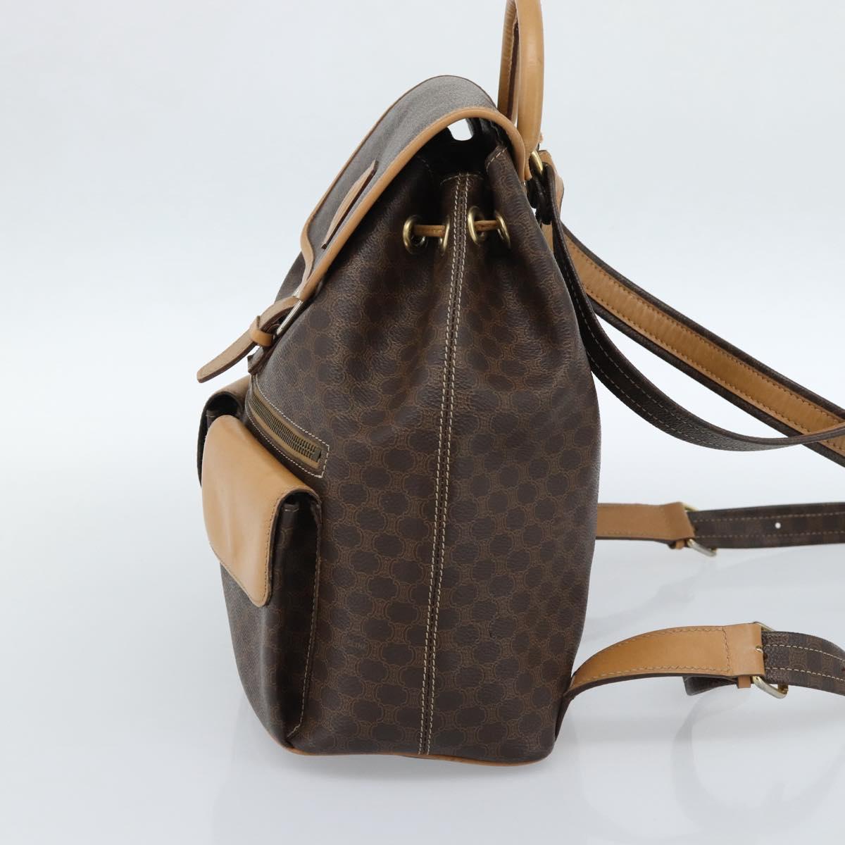 CELINE Macadam Canvas Backpack PVC Leather Brown Gold Auth 181532