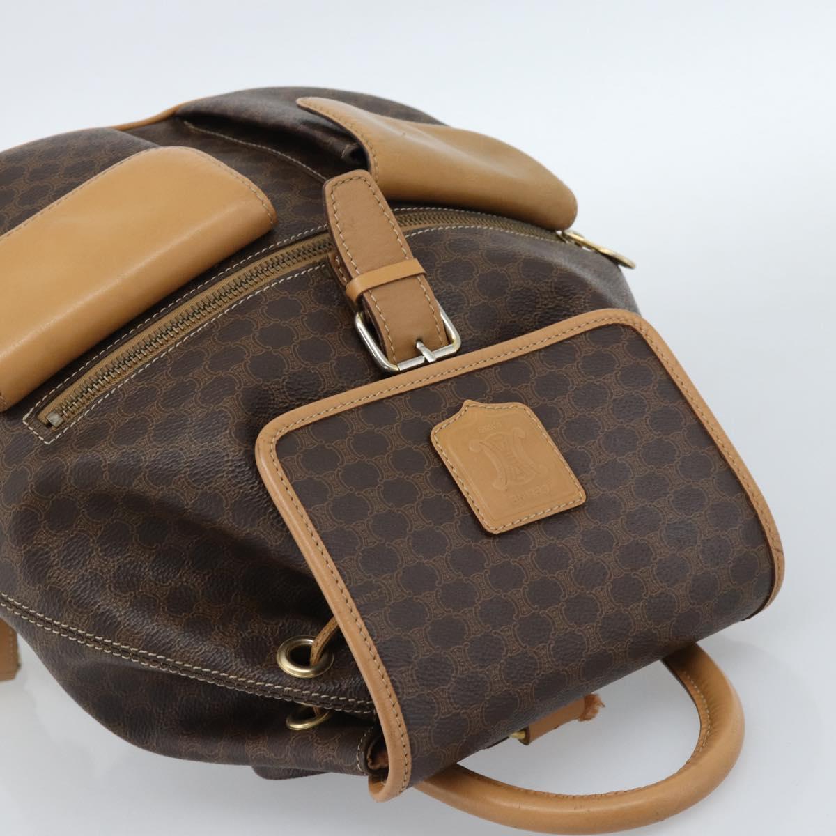 CELINE Macadam Canvas Backpack PVC Leather Brown Gold Auth 181532