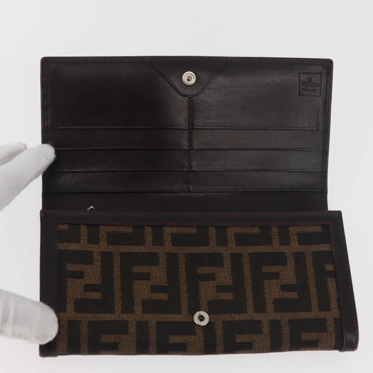 FENDI Zucca Canvas Long Wallet Black Brown Auth 181538