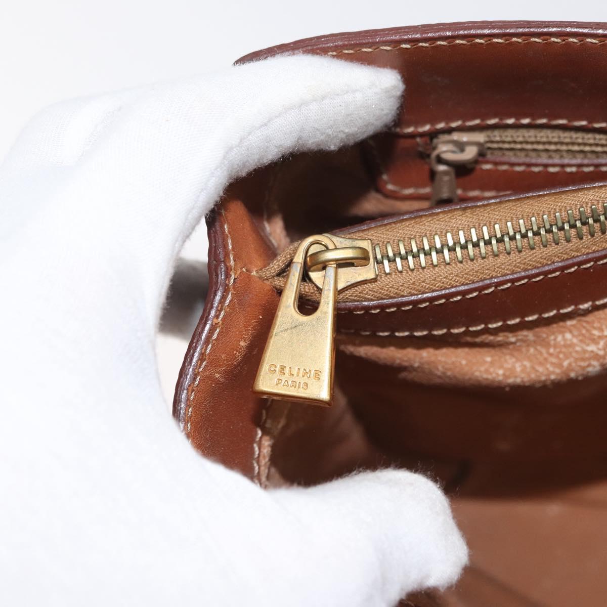 CELINE Macadam Canvas Hand Bag PVC Leather Brown Gold Auth 181540