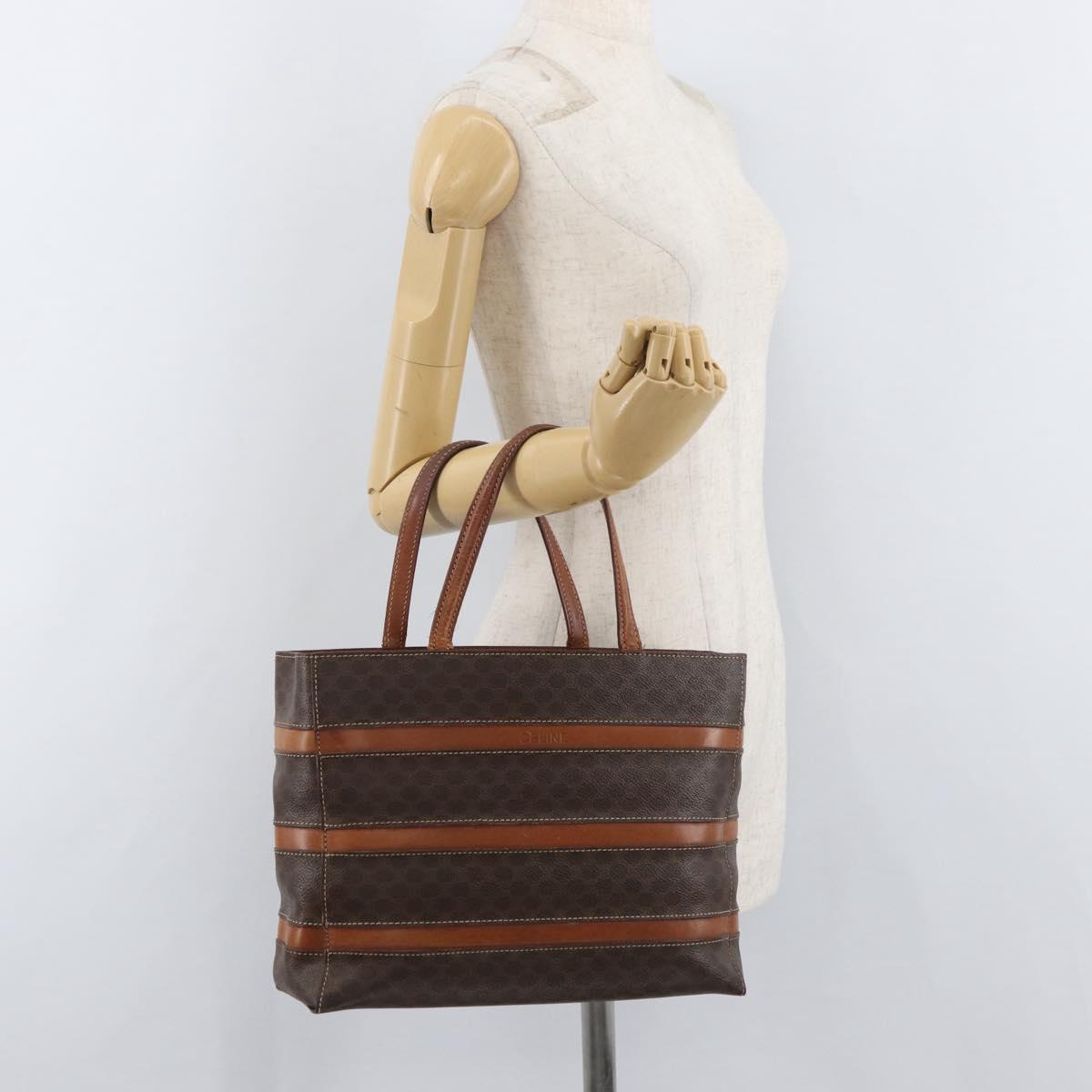 CELINE Macadam Canvas Hand Bag PVC Leather Brown Gold Auth 181540