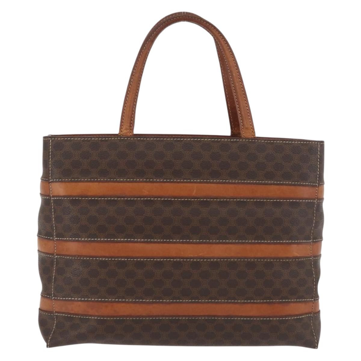 CELINE Macadam Canvas Hand Bag PVC Leather Brown Gold Auth 181540