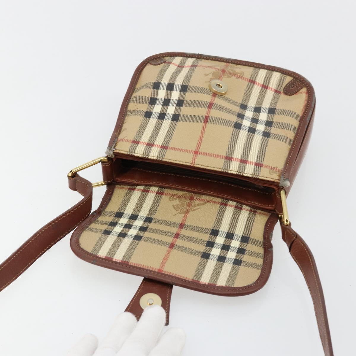 Burberrys Nova Check Shoulder Bag PVC Beige Gold Auth 181545