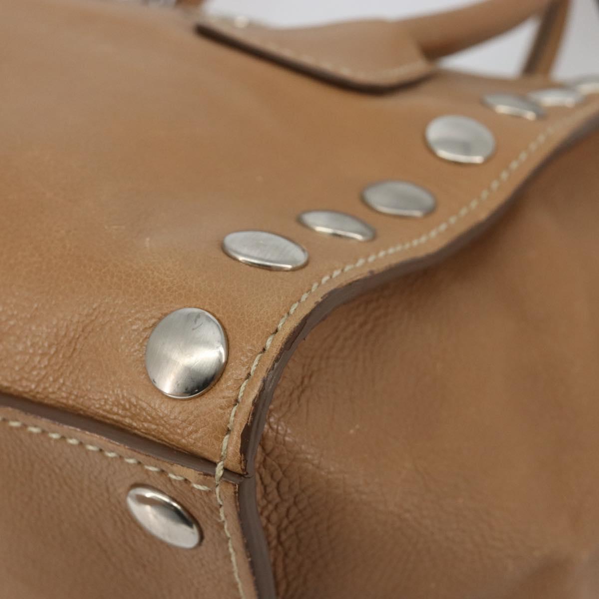 PRADA Hand Bag Leather 2way Beige Silver Auth 181556A