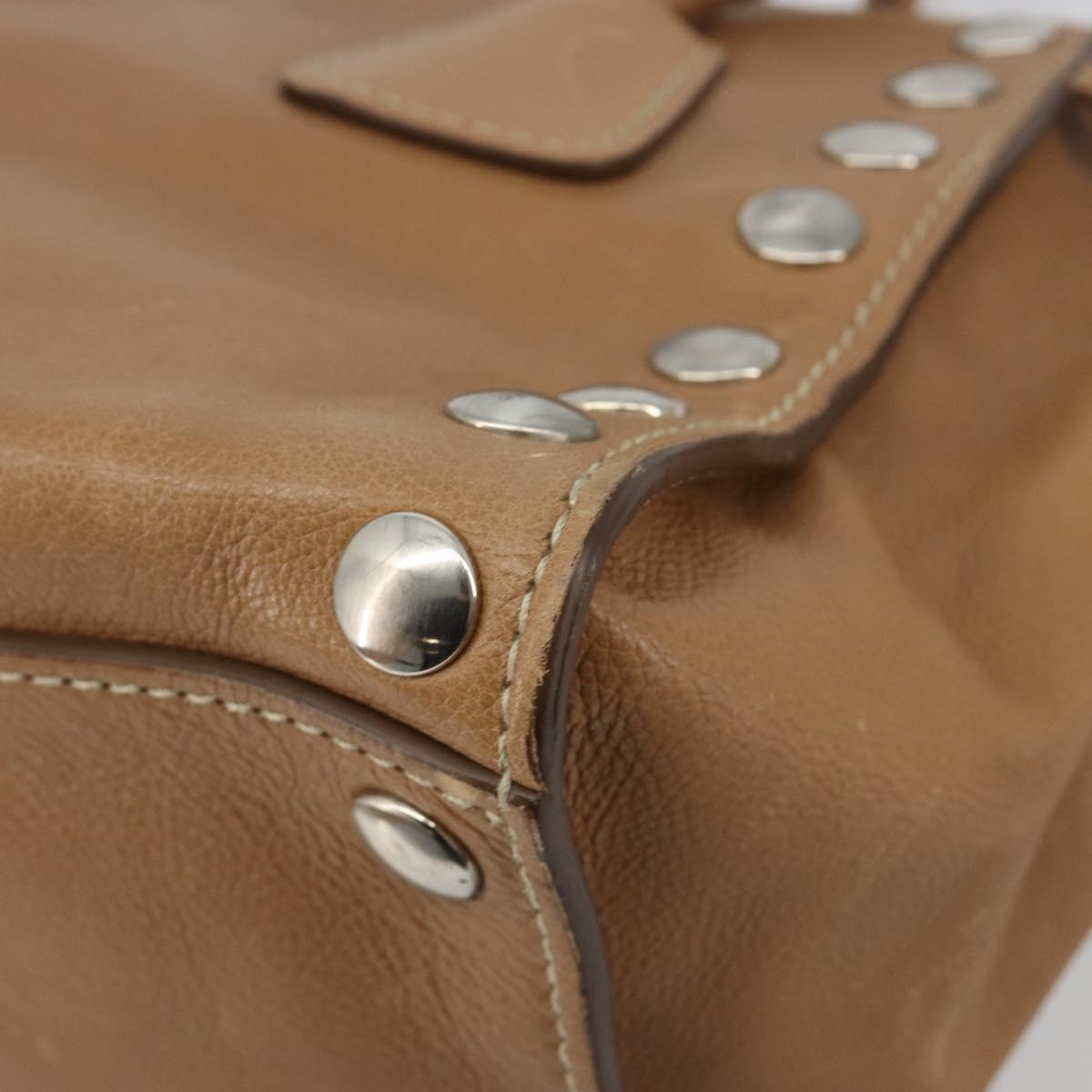 PRADA Hand Bag Leather 2way Beige Silver Auth 181556A