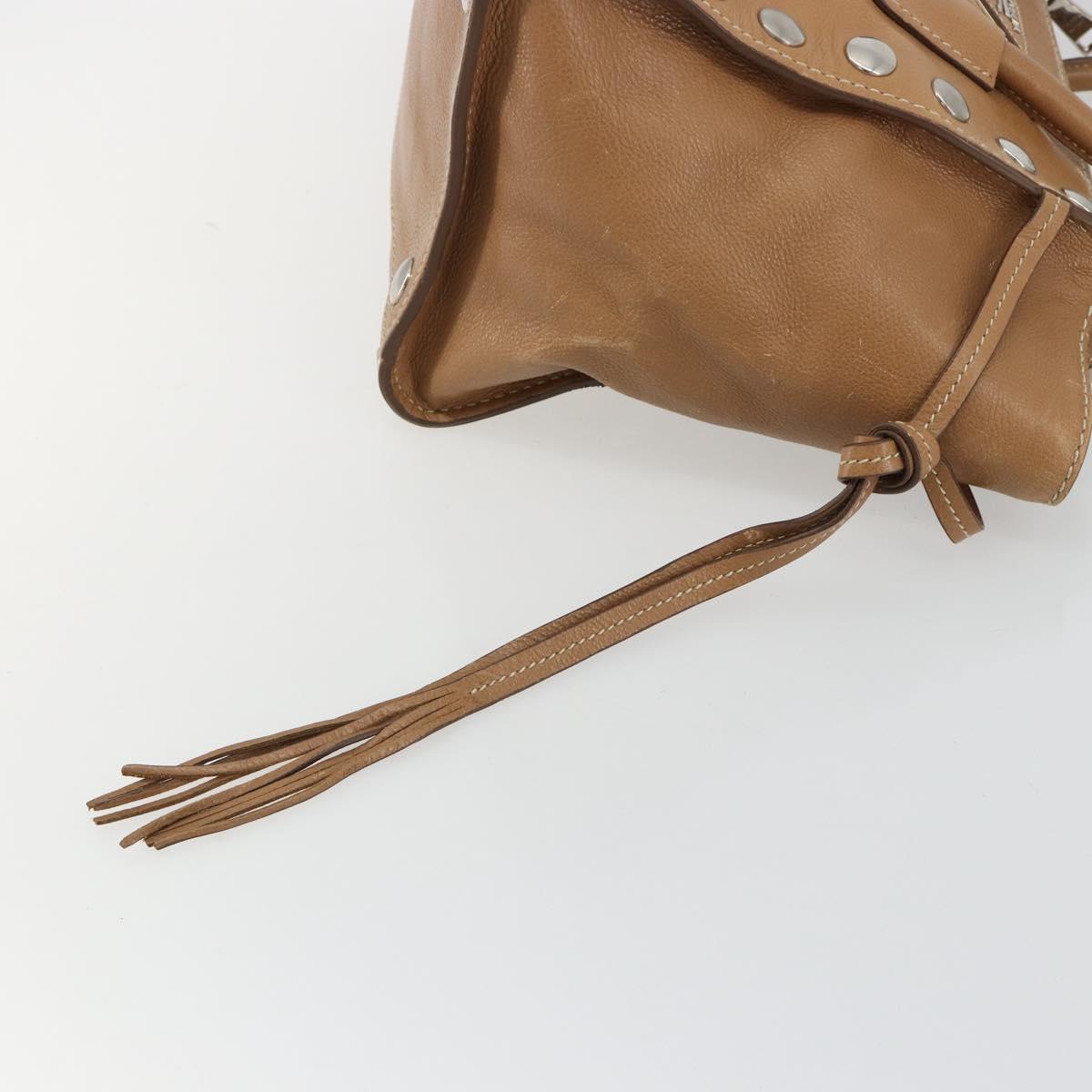 PRADA Hand Bag Leather 2way Beige Silver Auth 181556A