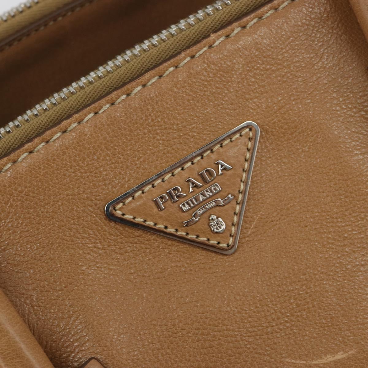 PRADA Hand Bag Leather 2way Beige Silver Auth 181556A