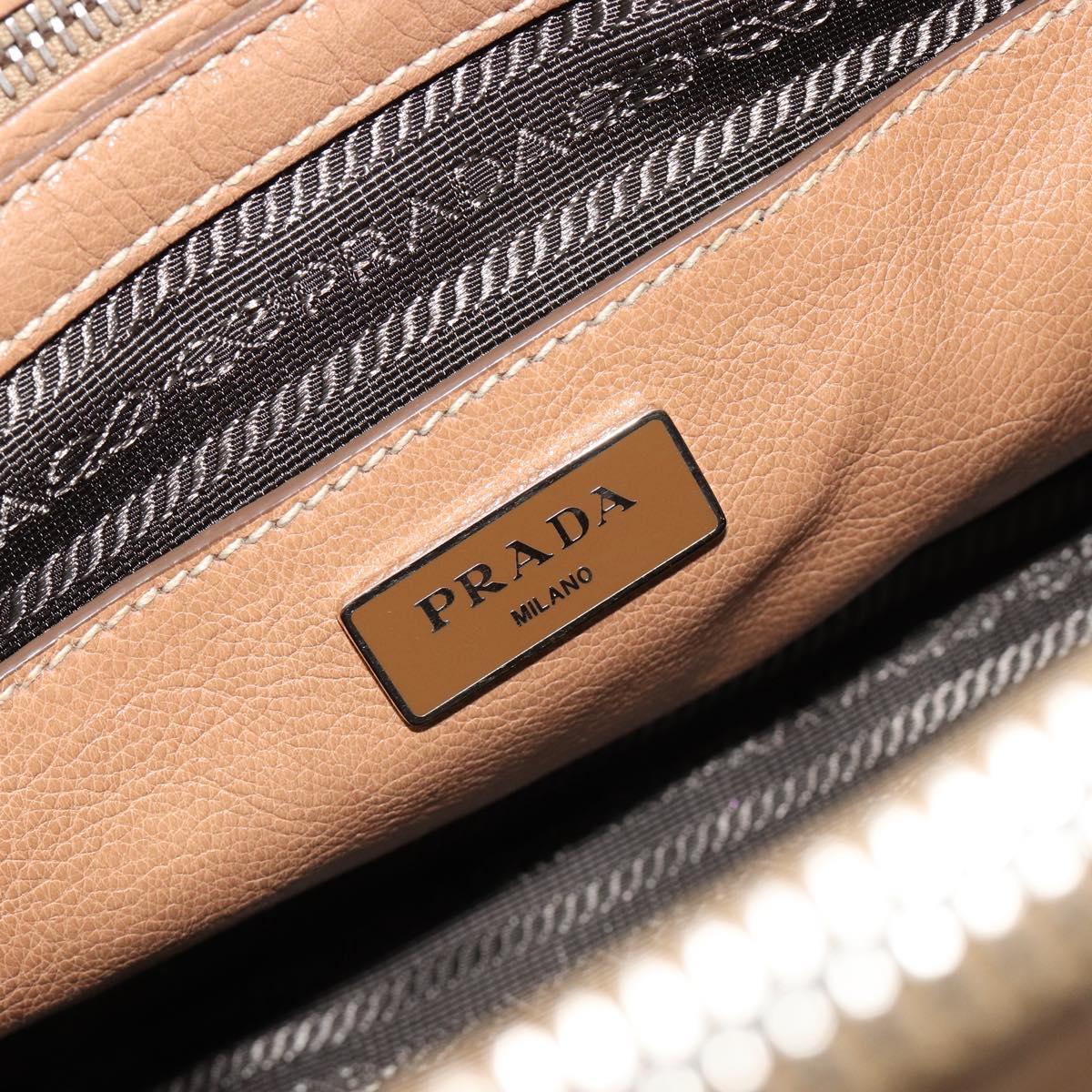 PRADA Hand Bag Leather 2way Beige Silver Auth 181556A