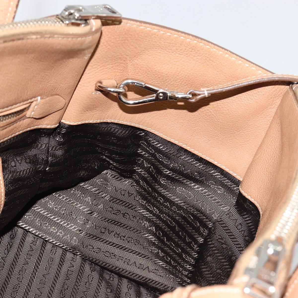 PRADA Hand Bag Leather 2way Beige Silver Auth 181556A