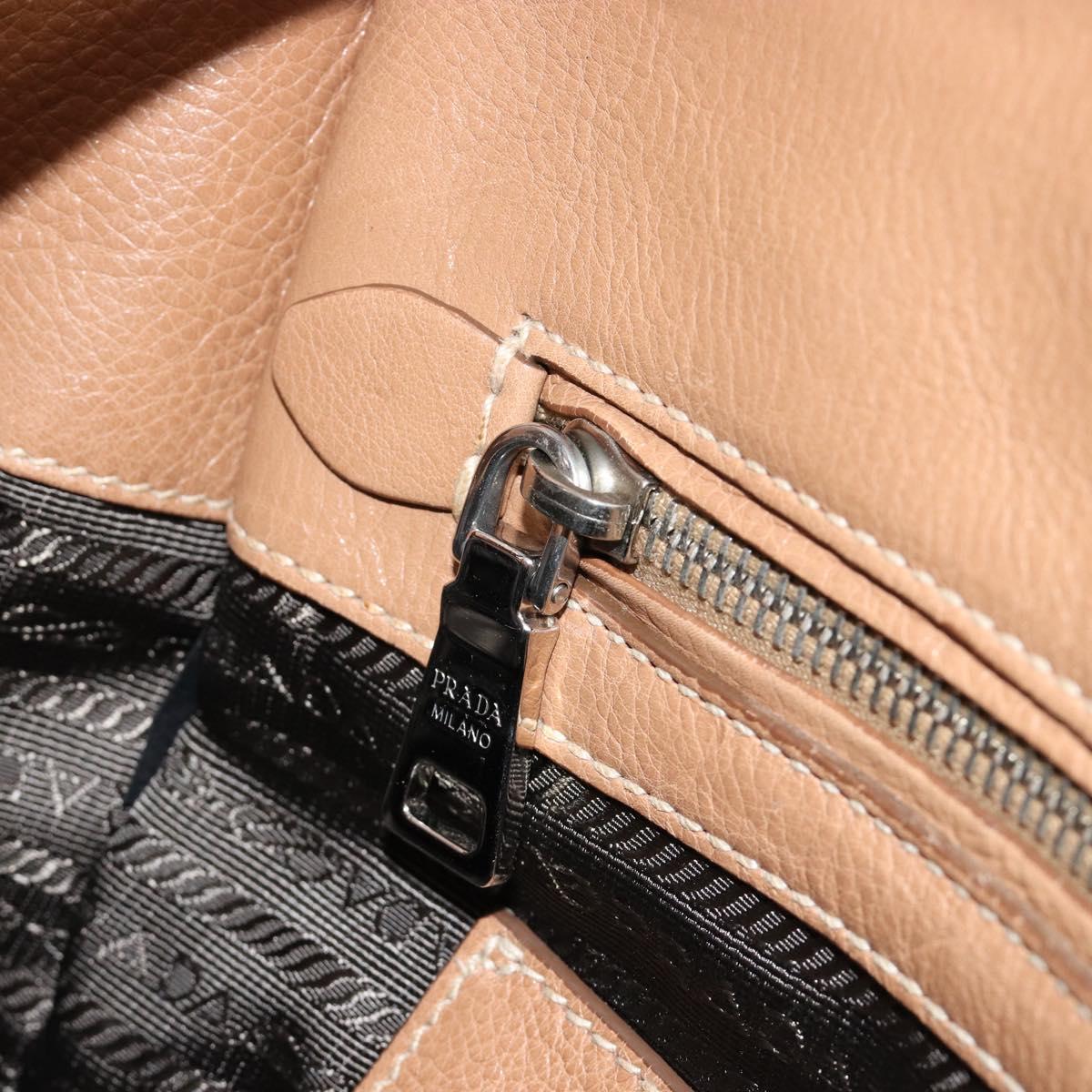 PRADA Hand Bag Leather 2way Beige Silver Auth 181556A