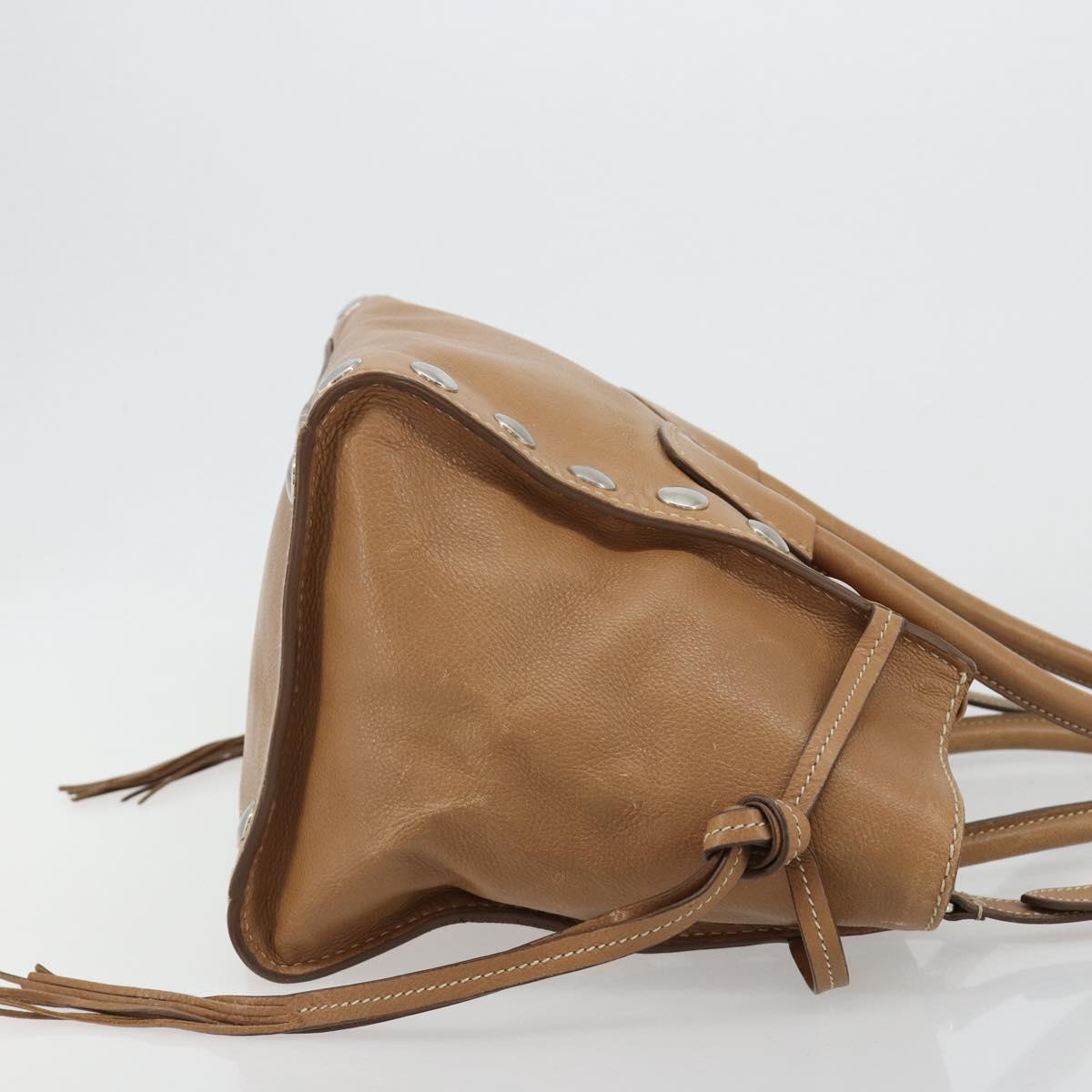 PRADA Hand Bag Leather 2way Beige Silver Auth 181556A
