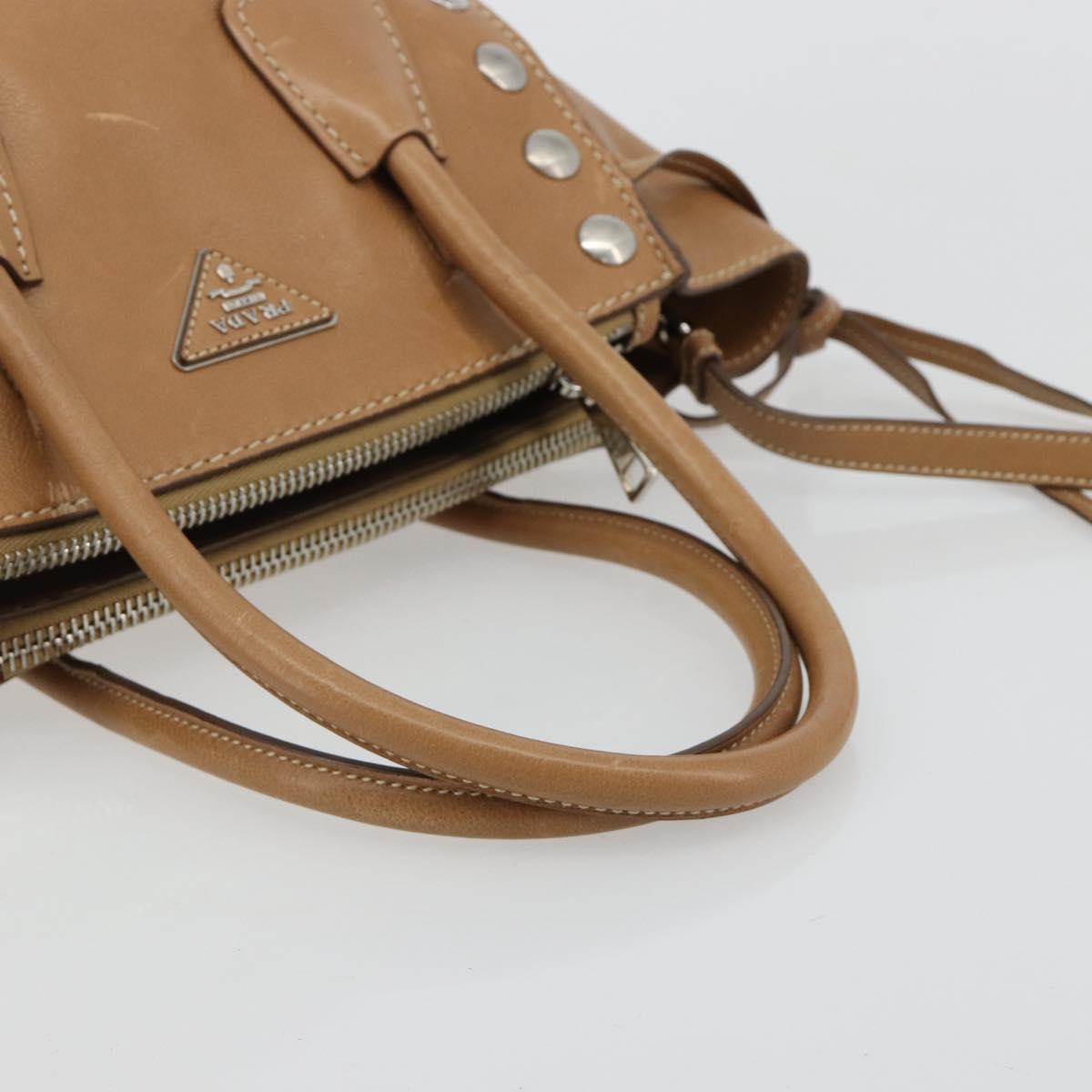 PRADA Hand Bag Leather 2way Beige Silver Auth 181556A