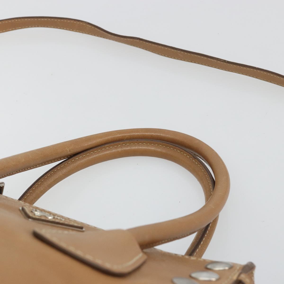 PRADA Hand Bag Leather 2way Beige Silver Auth 181556A
