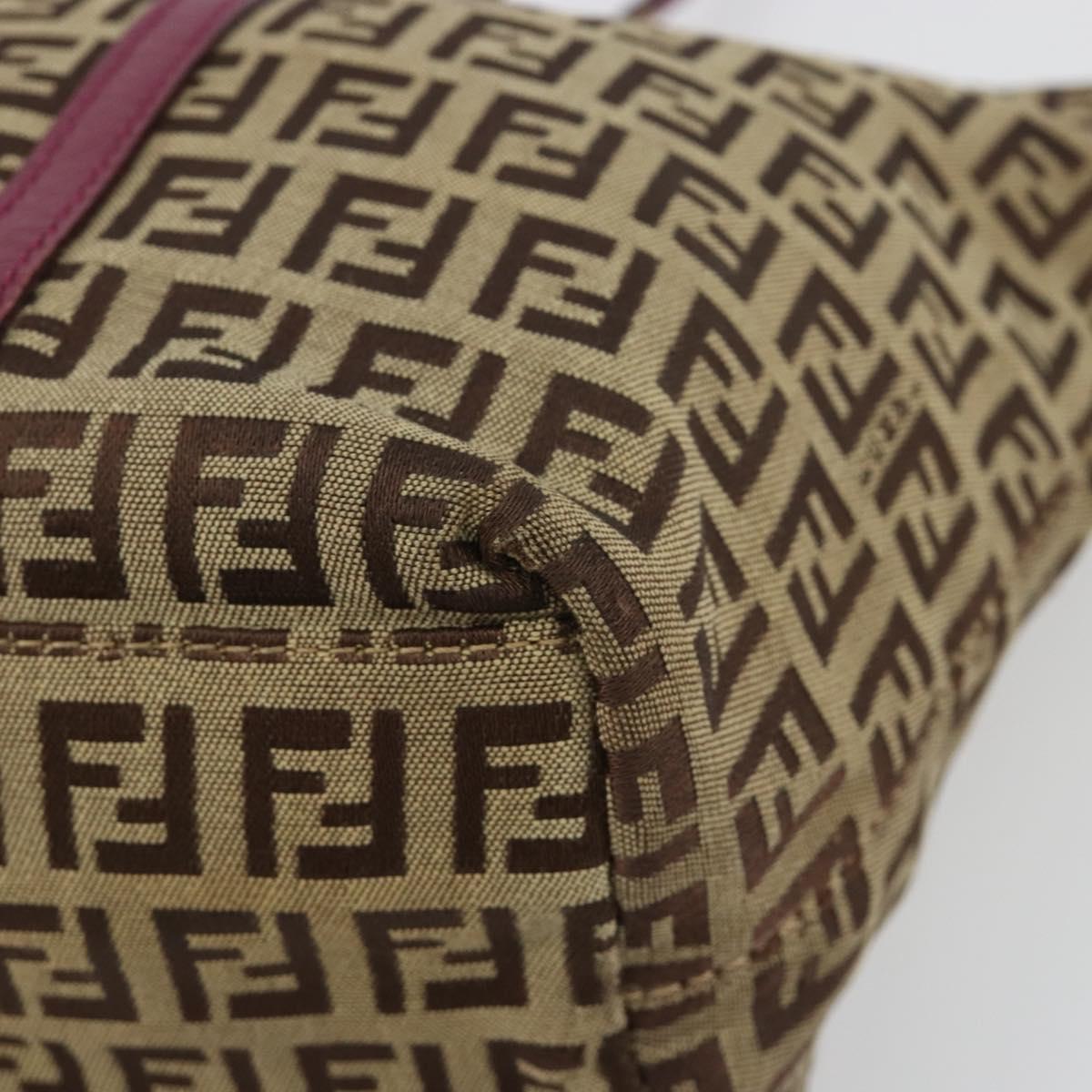 FENDI Zucchino Canvas Hand Bag Beige Gold Auth 181558A