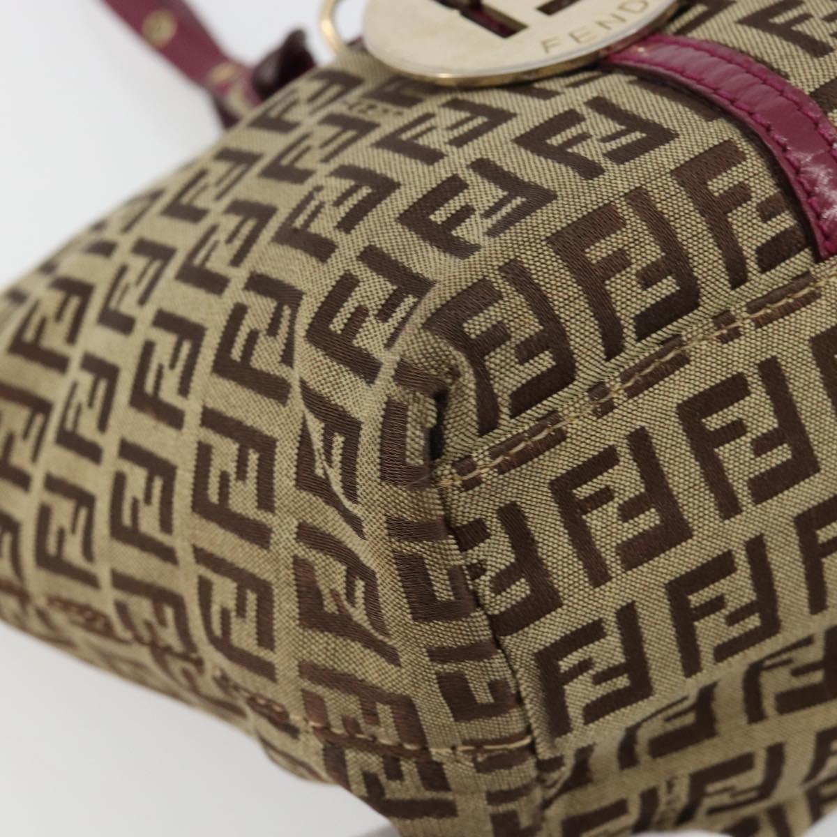 FENDI Zucchino Canvas Hand Bag Beige Gold Auth 181558A